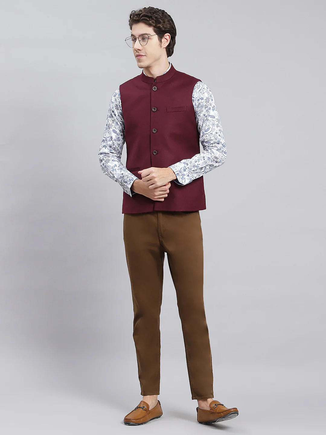 Men Maroon Solid Wool blend Coat - Image 2