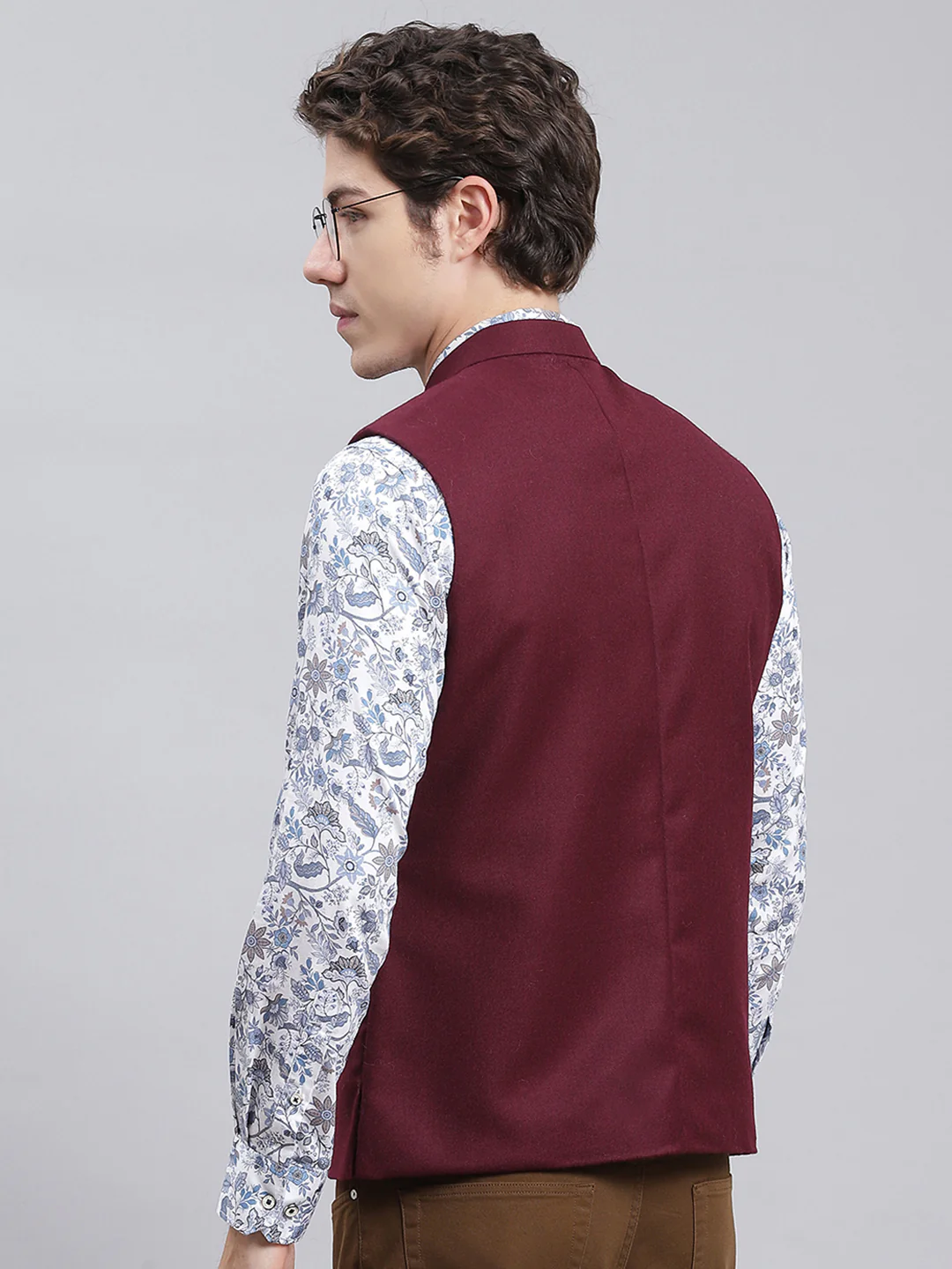 Men Maroon Solid Wool blend Coat - Image 5