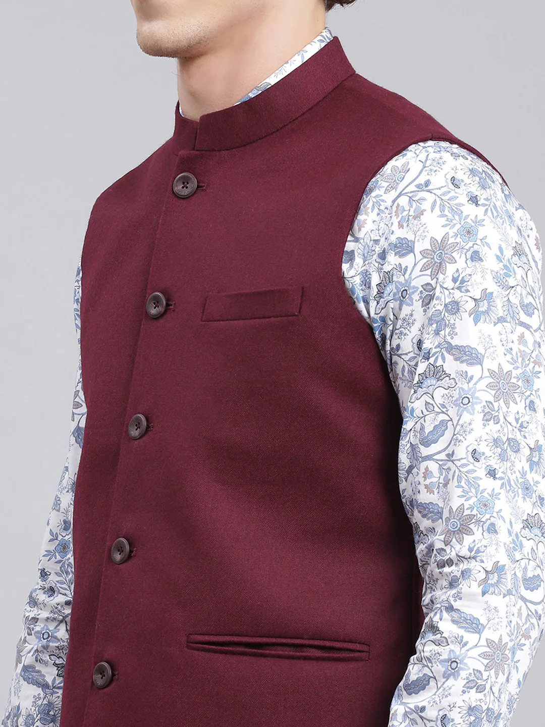Men Maroon Solid Wool blend Coat - Image 6