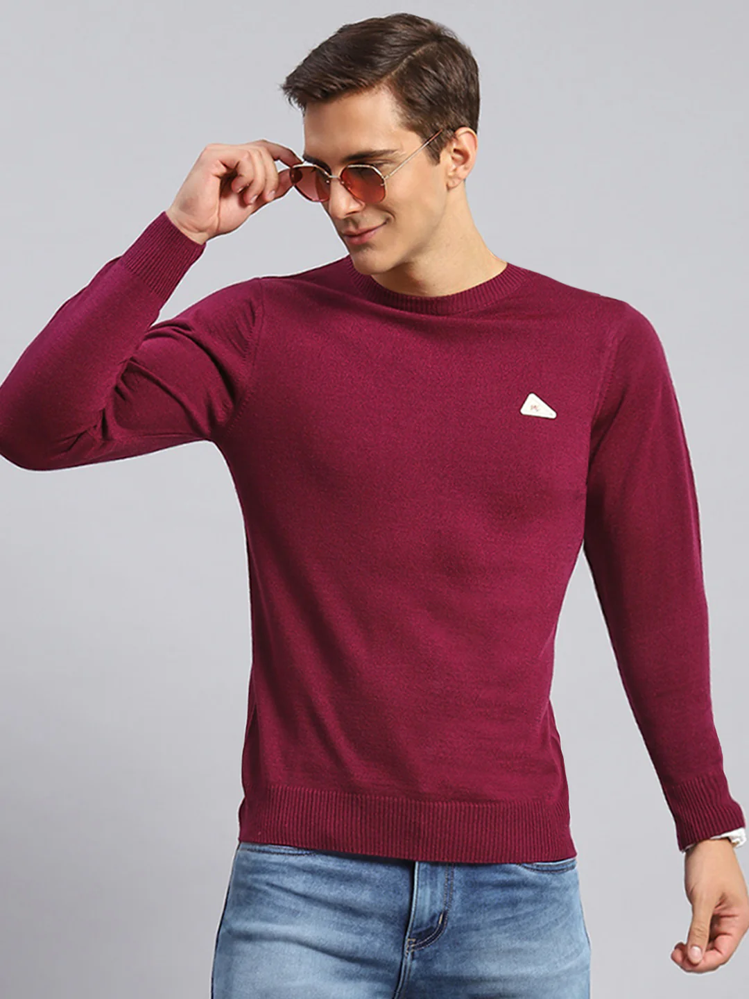 Men Maroon Solid Wool blend Pullover - Image 2