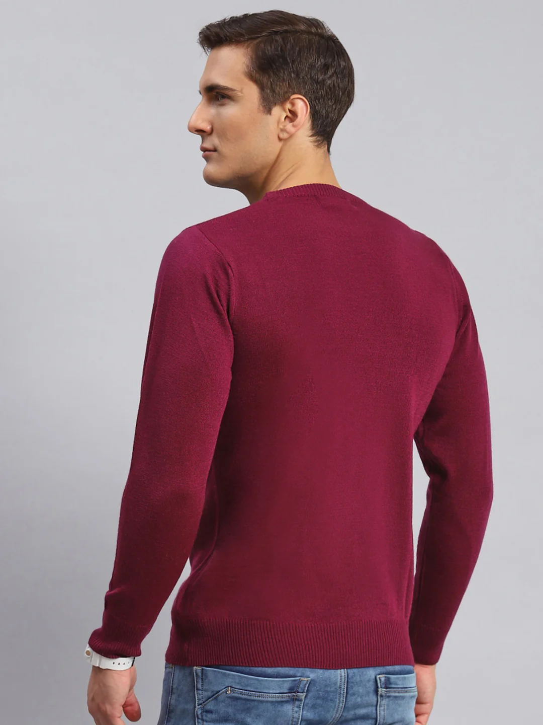 Men Maroon Solid Wool blend Pullover - Image 5