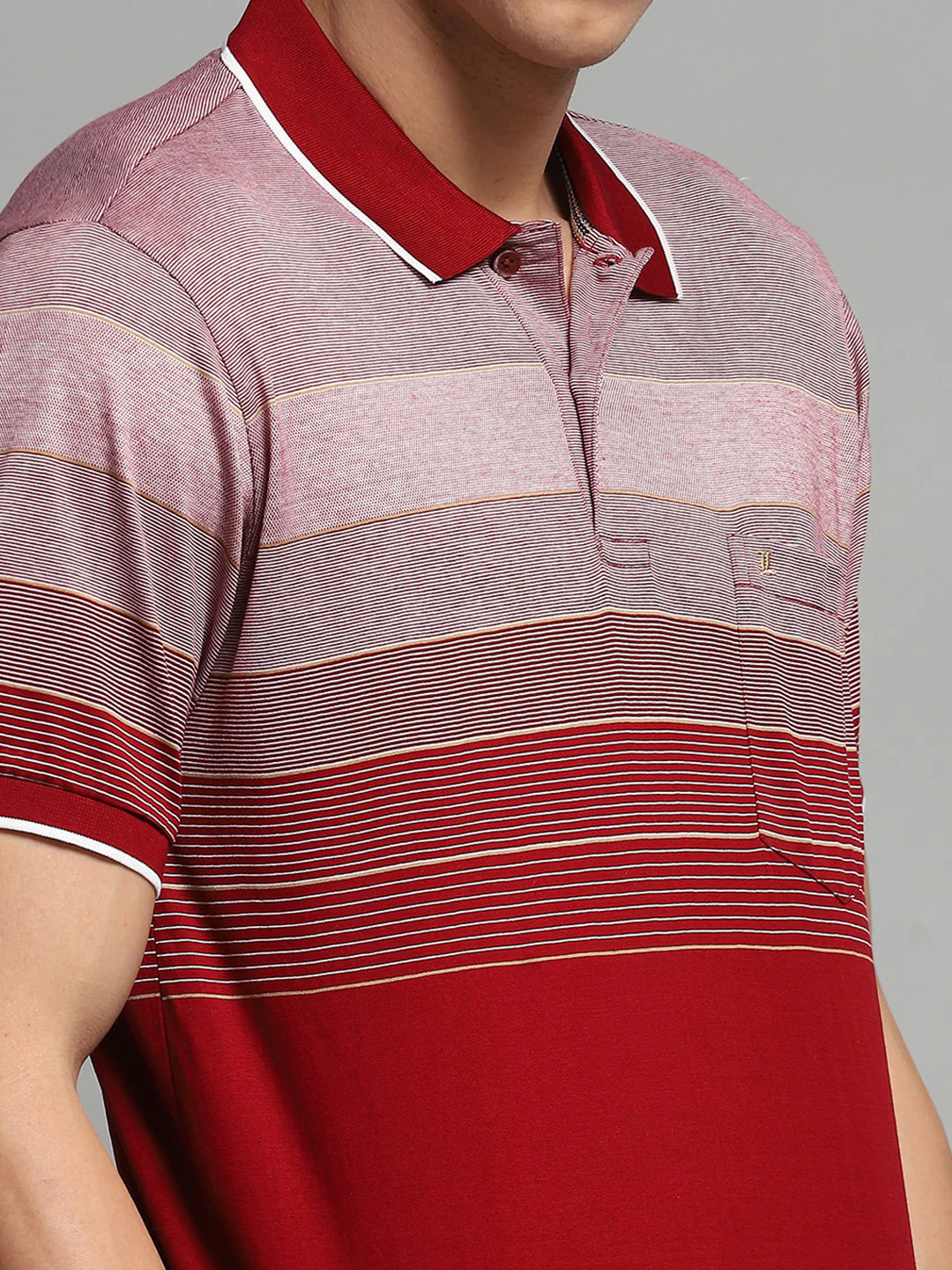 Luxuria Men Maroon Stripe Collar Half Sleeve T-Shirt - Image 6