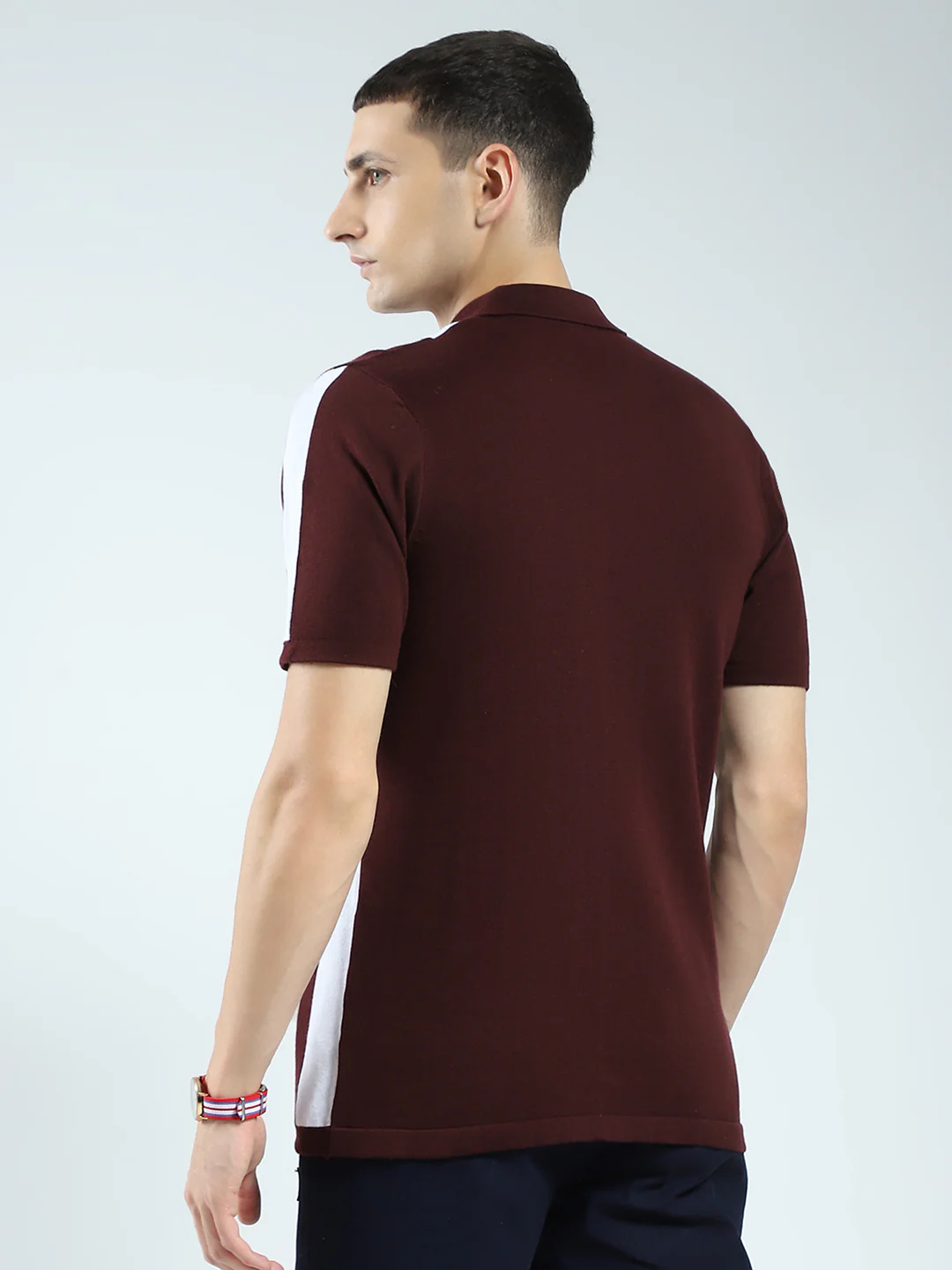 Rock.it Men Maroon Stripe Collar Half Sleeve T-Shirt - Image 5