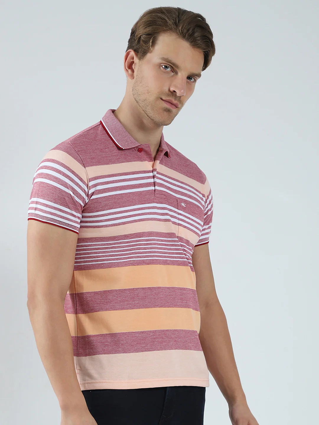 Men Maroon Stripe Collar Half Sleeve T-Shirt - Image 4