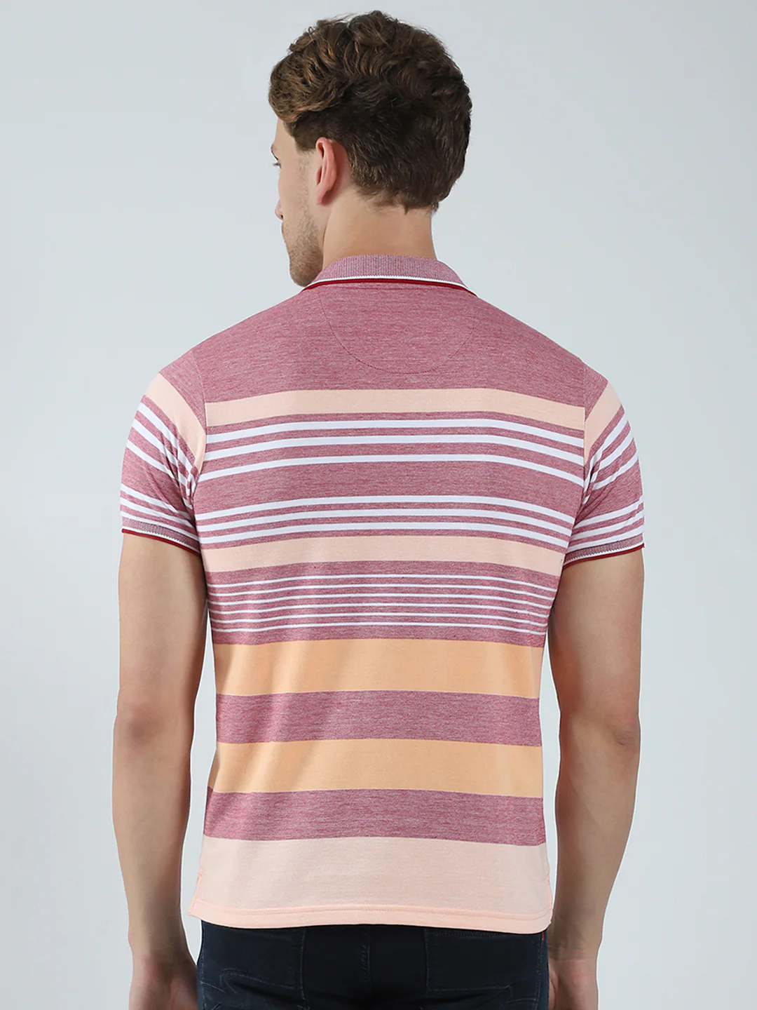 Men Maroon Stripe Collar Half Sleeve T-Shirt - Image 5