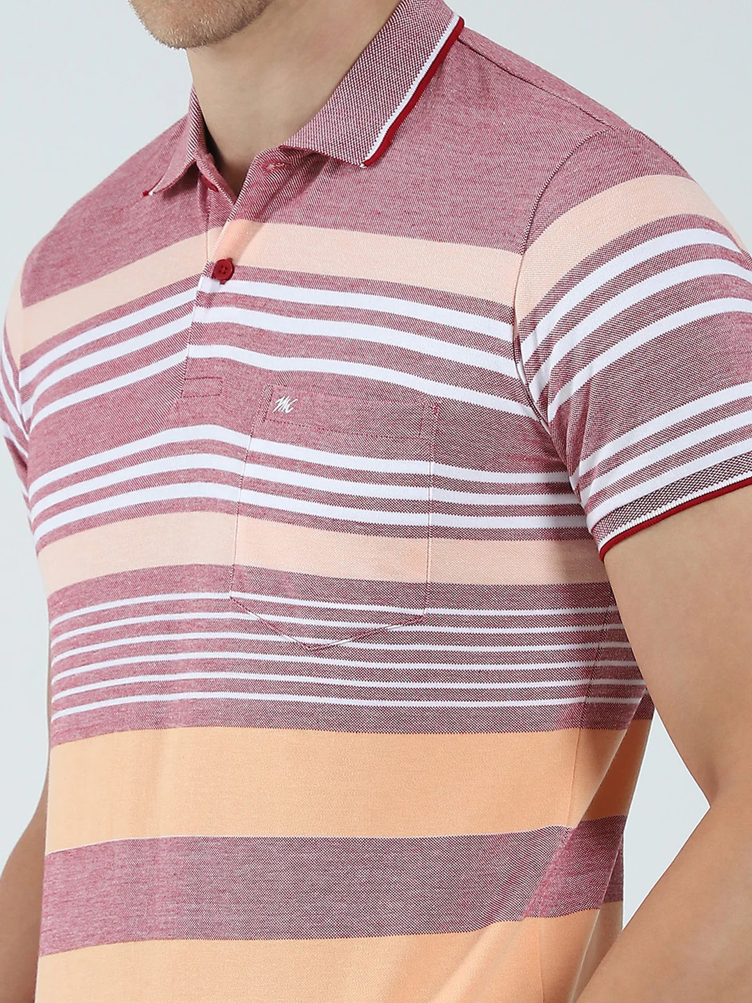 Men Maroon Stripe Collar Half Sleeve T-Shirt - Image 7