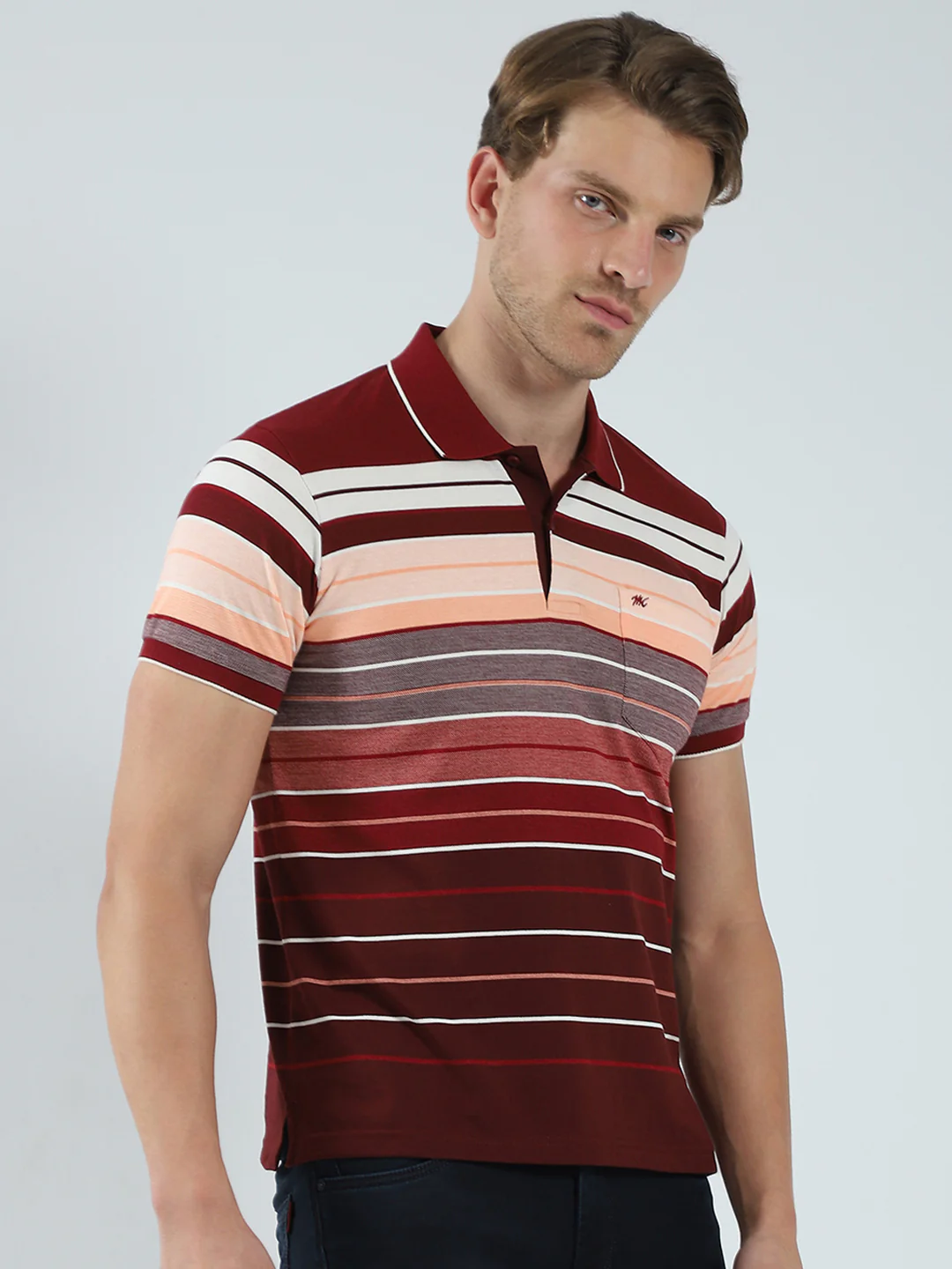 Men Maroon Stripe Collar Half Sleeve T-Shirt - Image 4