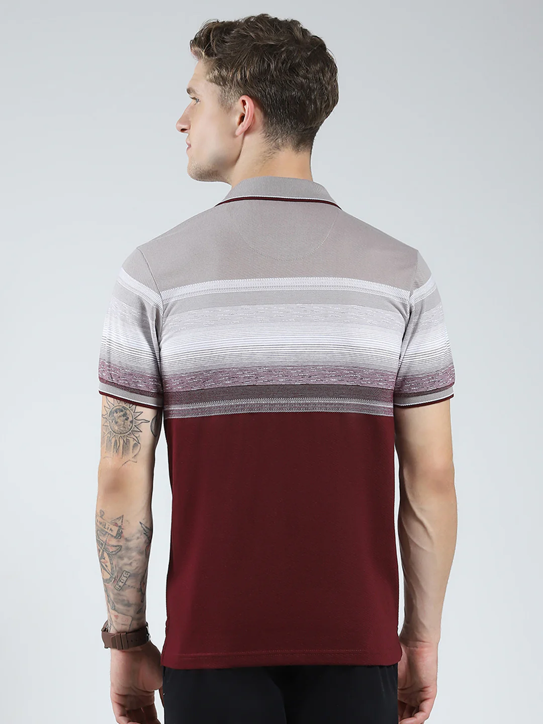 Men Maroon Stripe Collar Half Sleeve T-Shirt - Image 5