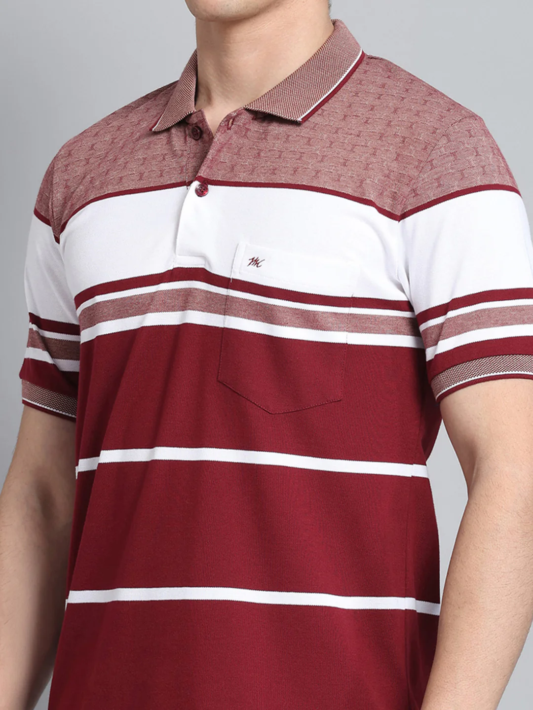 Men Maroon Stripe Collar Half Sleeve T-Shirt - Image 6