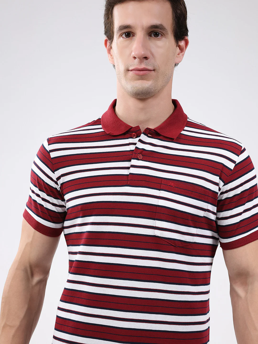 Men Maroon Stripe Collar Half Sleeve T-Shirt - Image 6