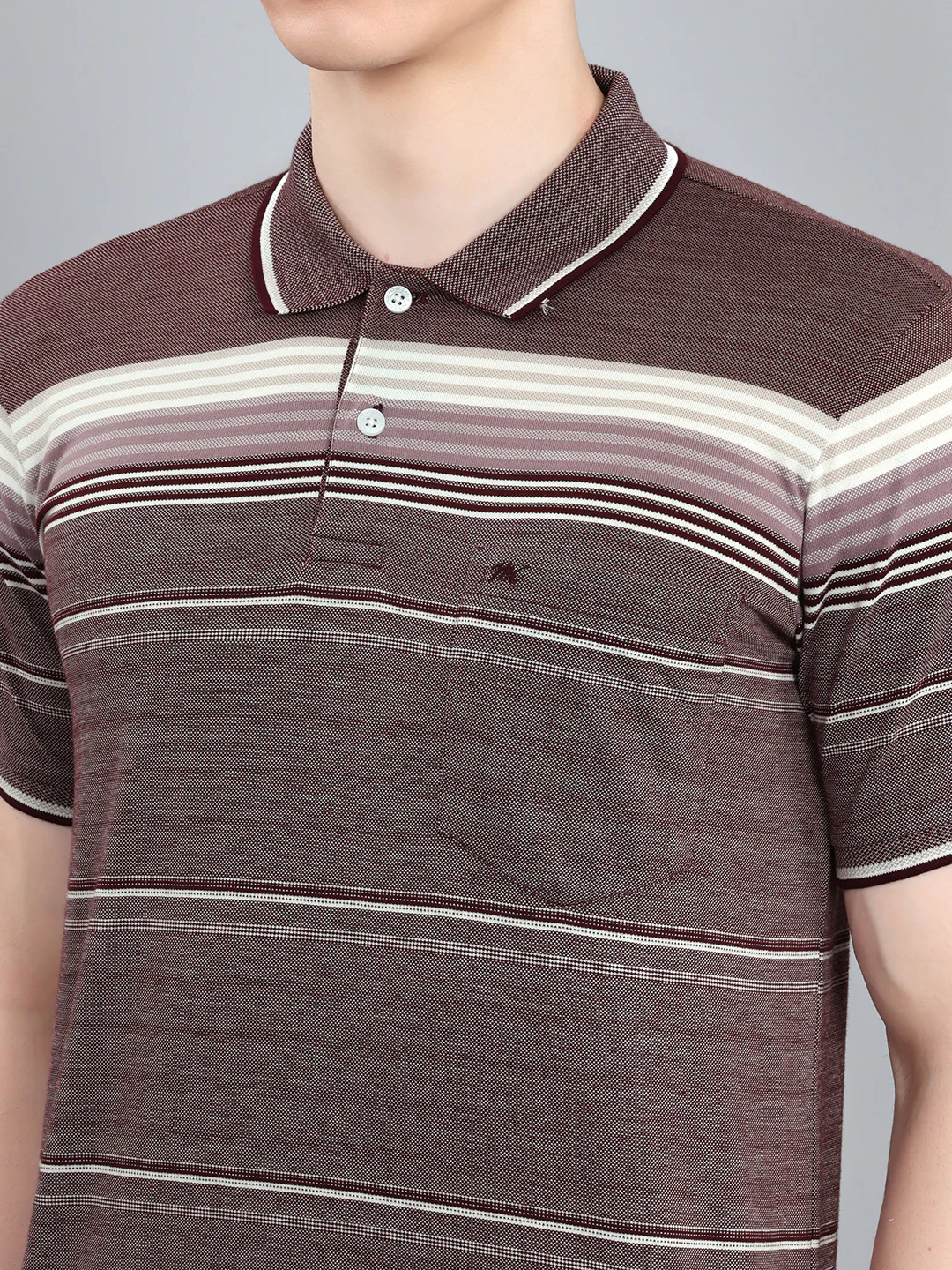 Men Maroon Stripe Collar Half Sleeve T-Shirt - Image 5
