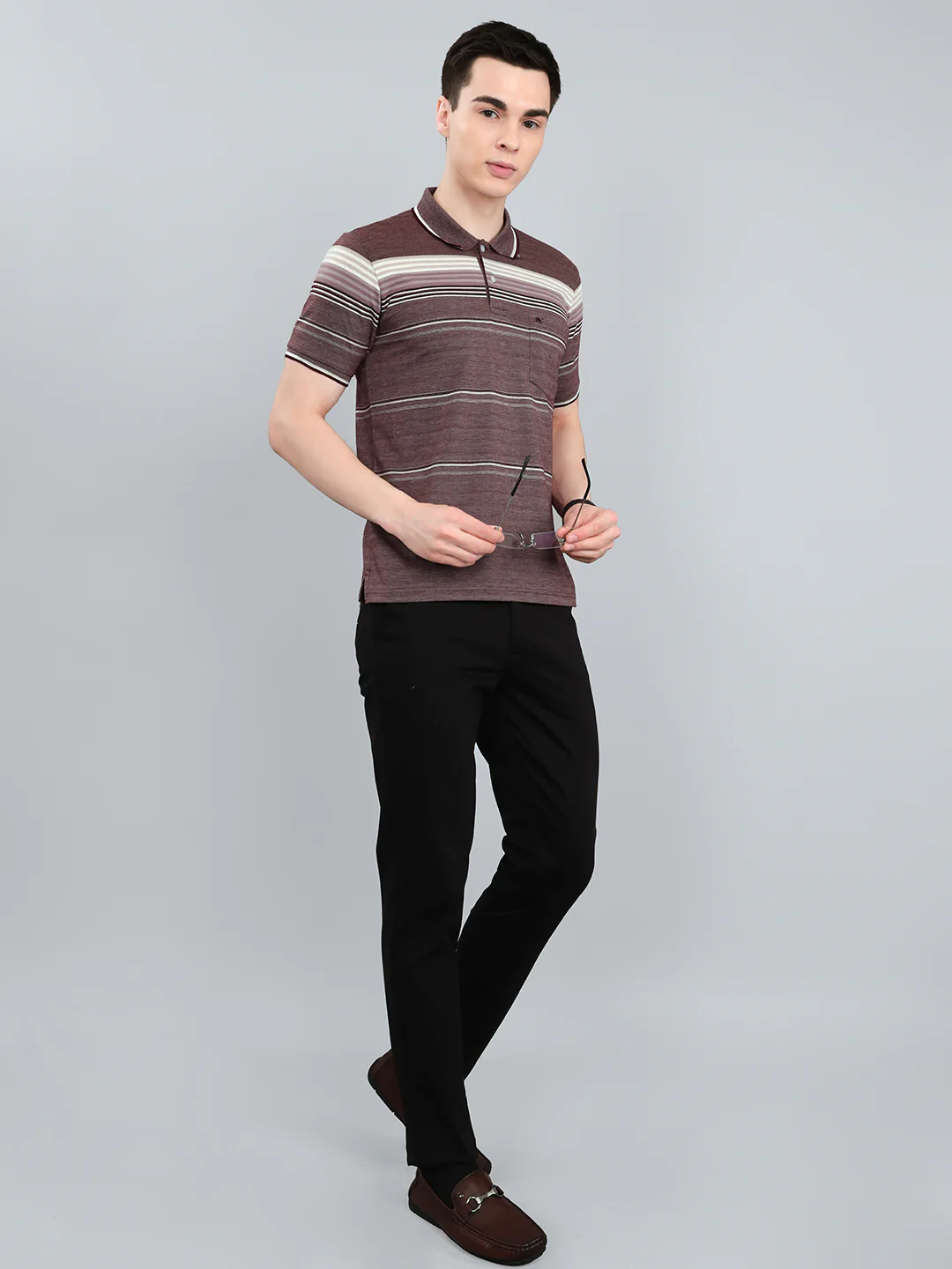 Men Maroon Stripe Collar Half Sleeve T-Shirt - Image 6