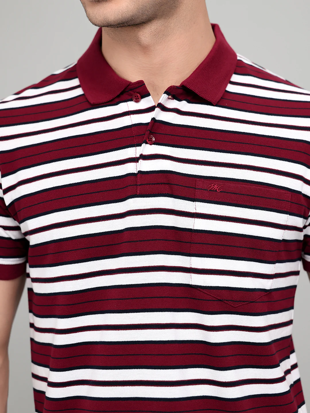 Men Maroon Stripe Collar Half Sleeve T-Shirt - Image 4