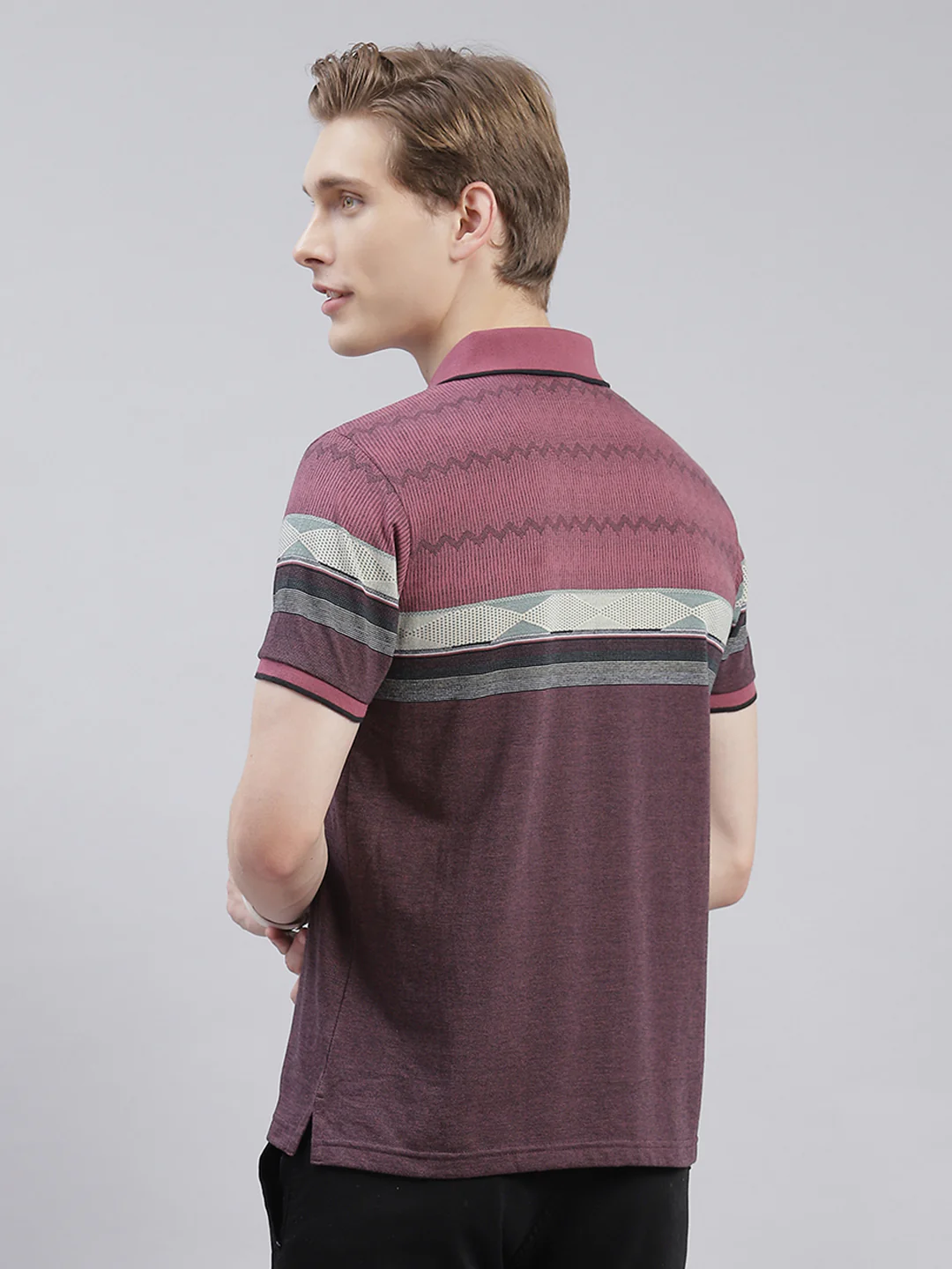 Men Maroon Stripe Collar Half Sleeve T-Shirts - Image 5