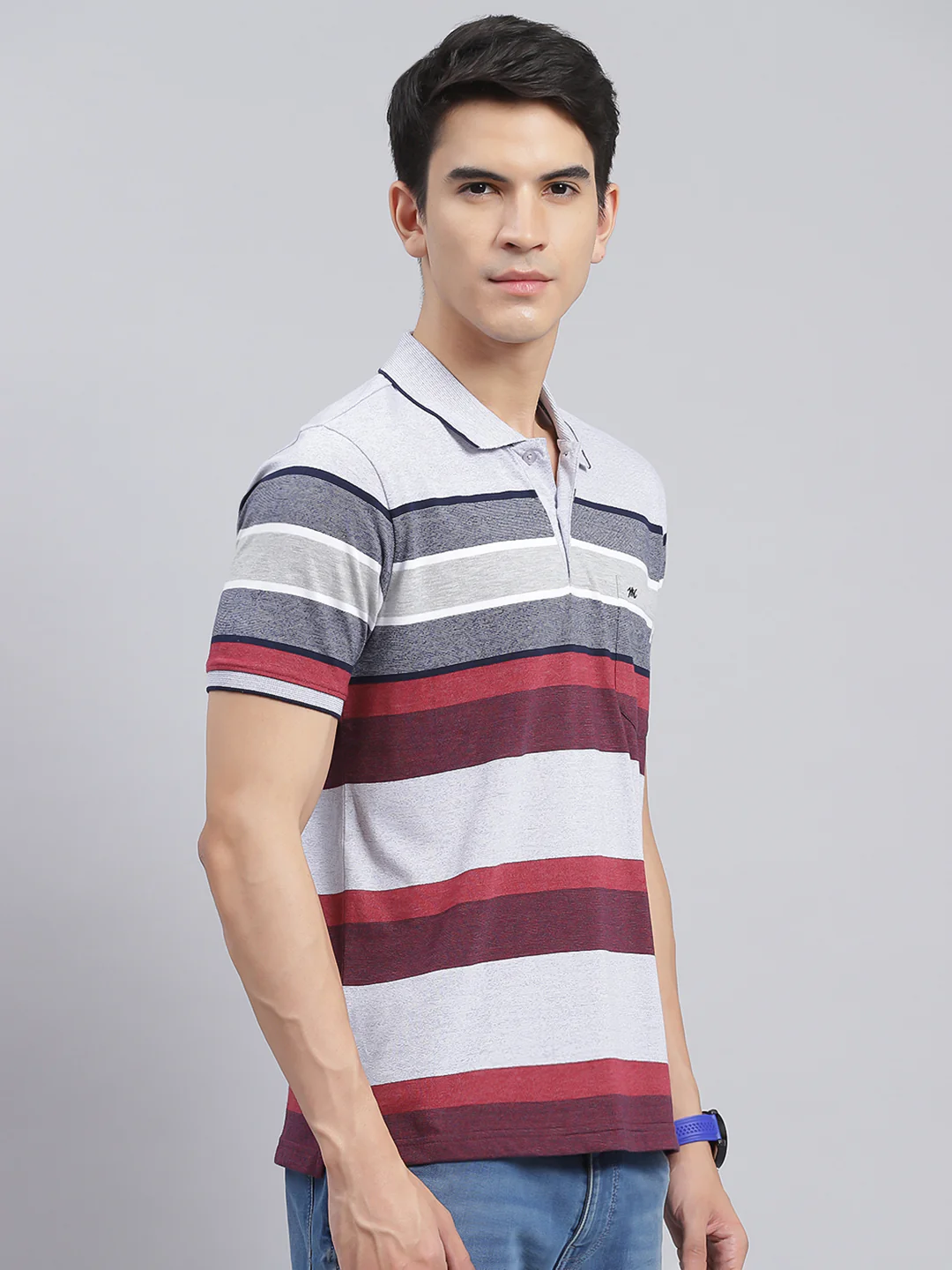 Men Maroon Stripe Cotton Blend T-Shirt - Image 3