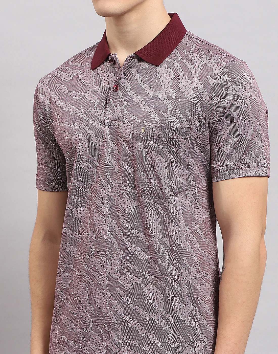 Men Maroon Stripe Polo Collar Half Sleeve T-Shirt - Image 6