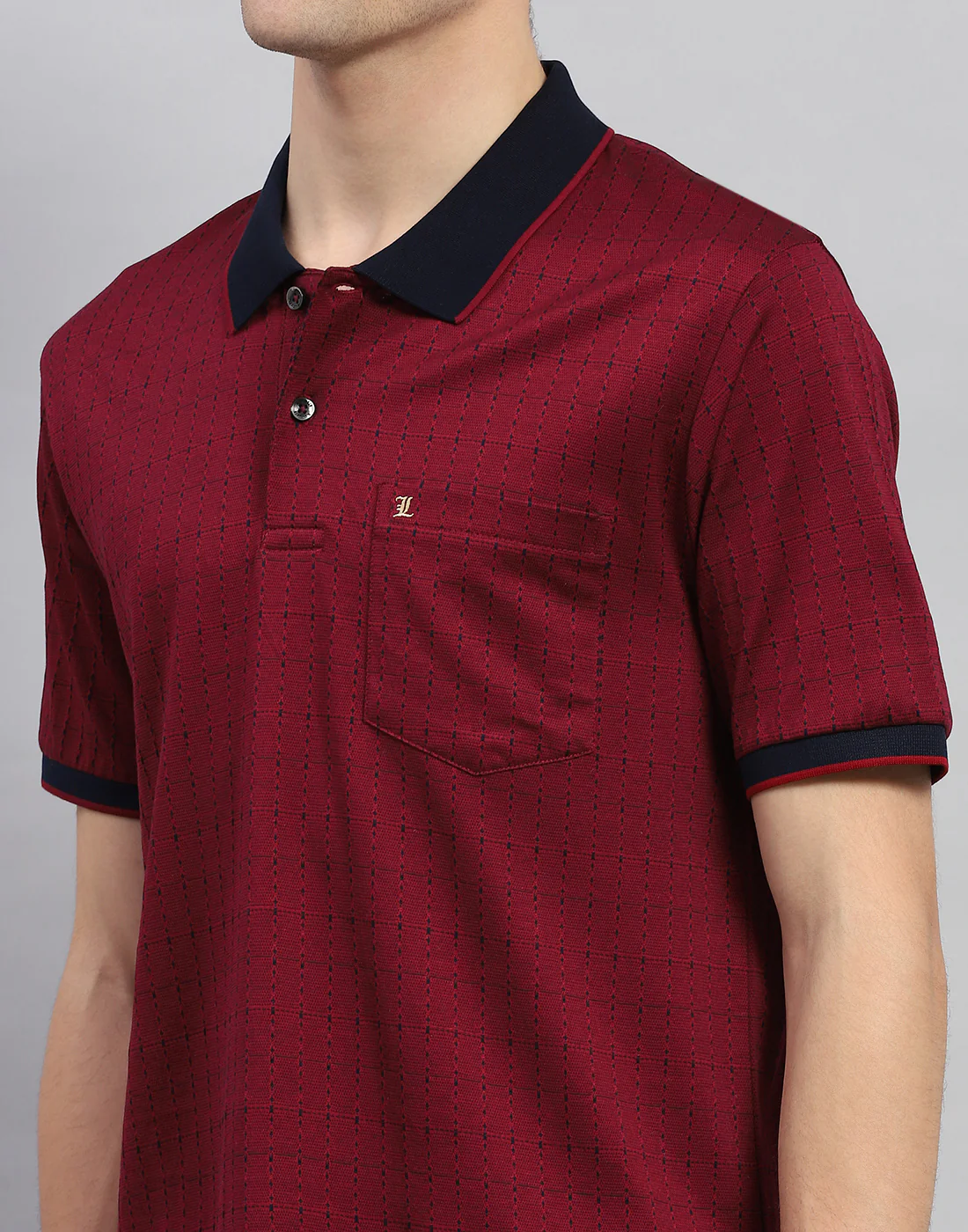 Men Maroon Stripe Polo Collar Half Sleeve T-Shirt - Image 6
