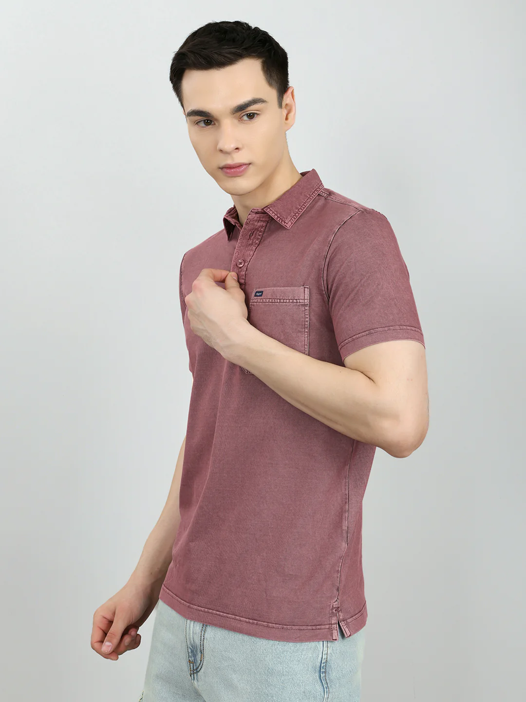 Men Mauve Solid Collar Half Sleeve T-Shirt - Image 2