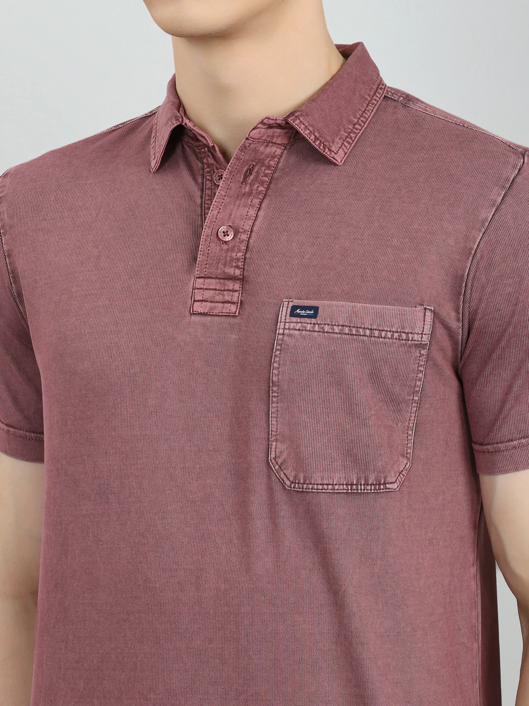 Men Mauve Solid Collar Half Sleeve T-Shirt - Image 4