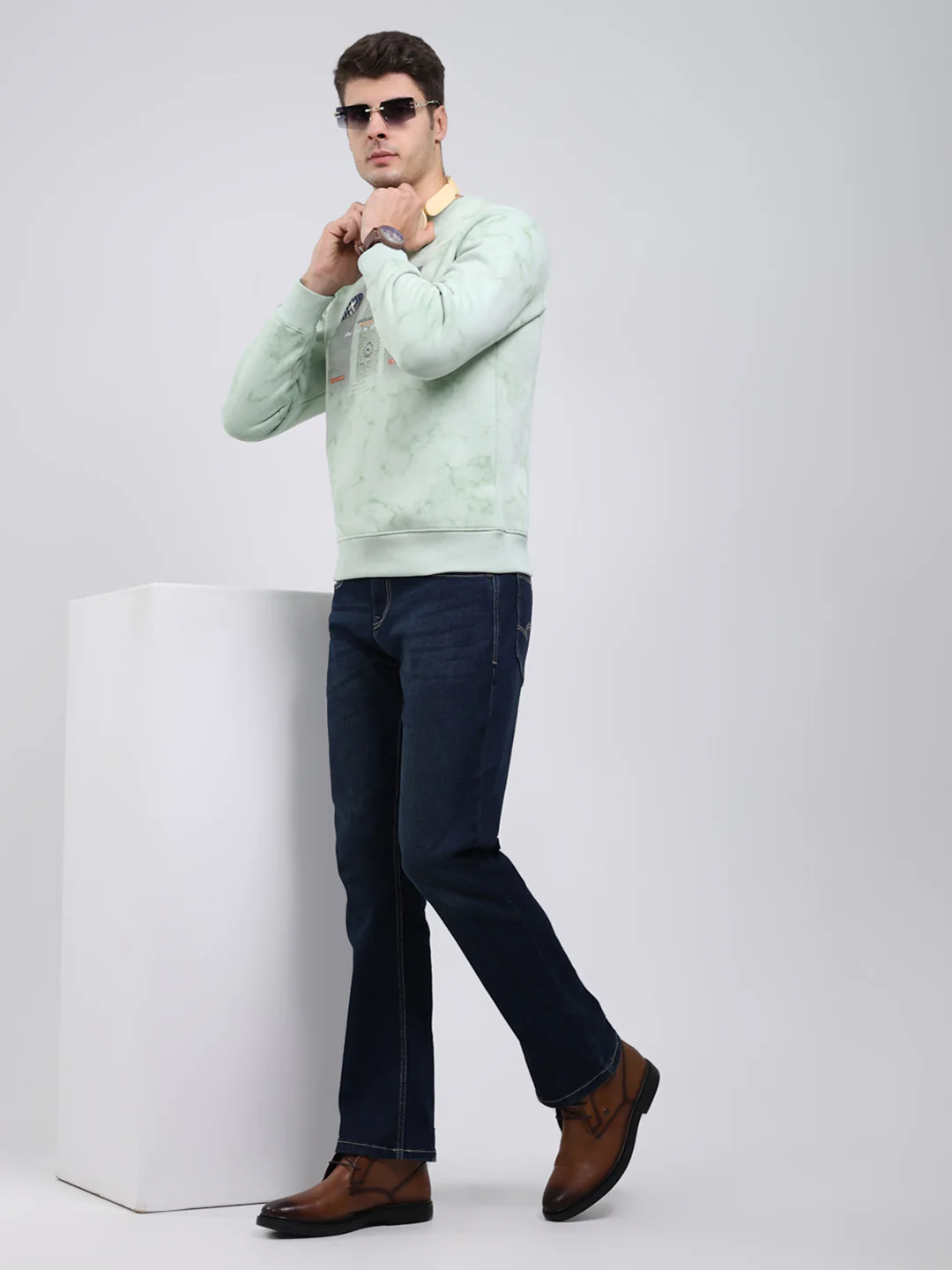 Men Mint Green Printed Round Neck Full Sleeve Sweatshirt - Image 2