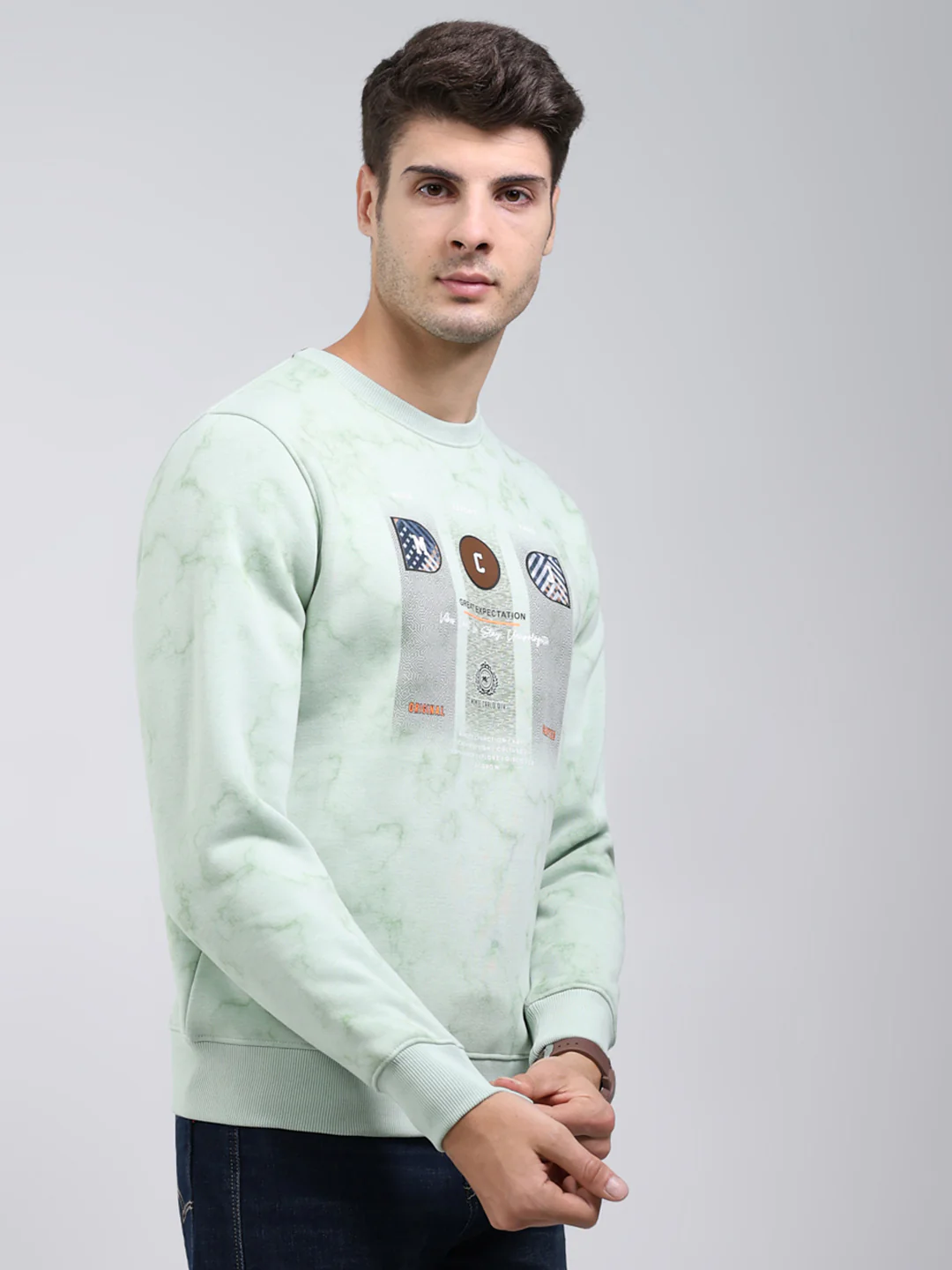 Men Mint Green Printed Round Neck Full Sleeve Sweatshirt - Image 4