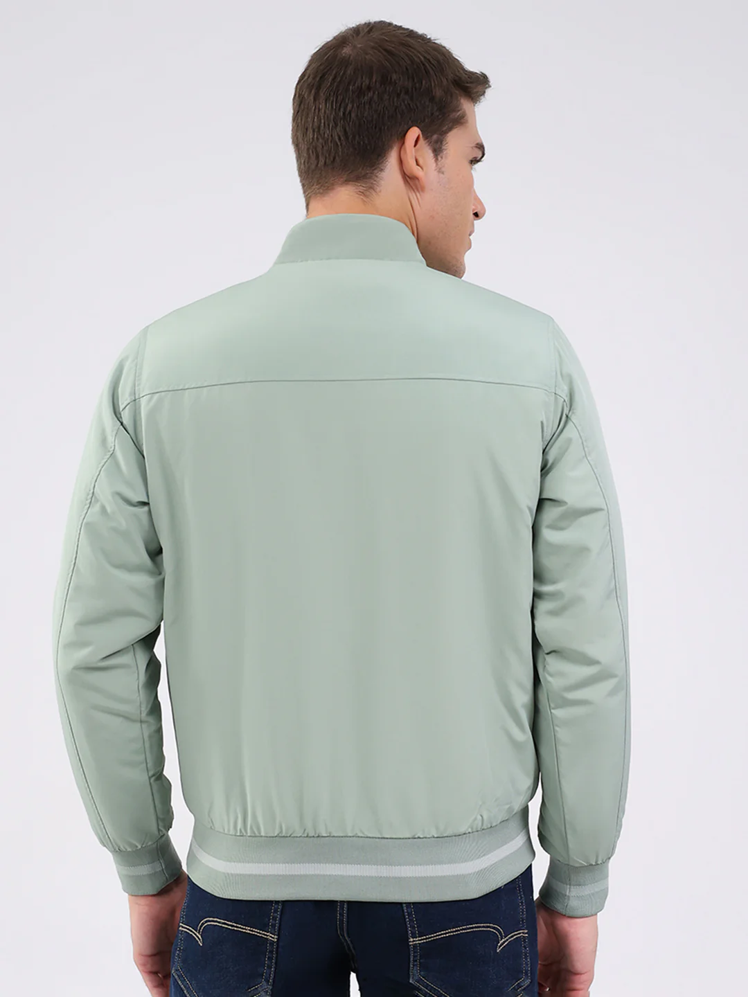 Men Mint Green Solid Mock Neck Full Sleeve Jacket - Image 5