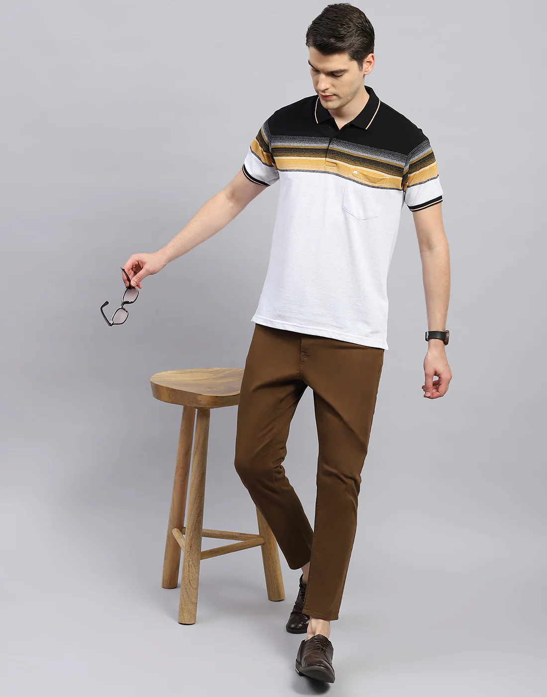 Men Multi Color Stripe Polo Collar Half Sleeve T-Shirt - Image 2