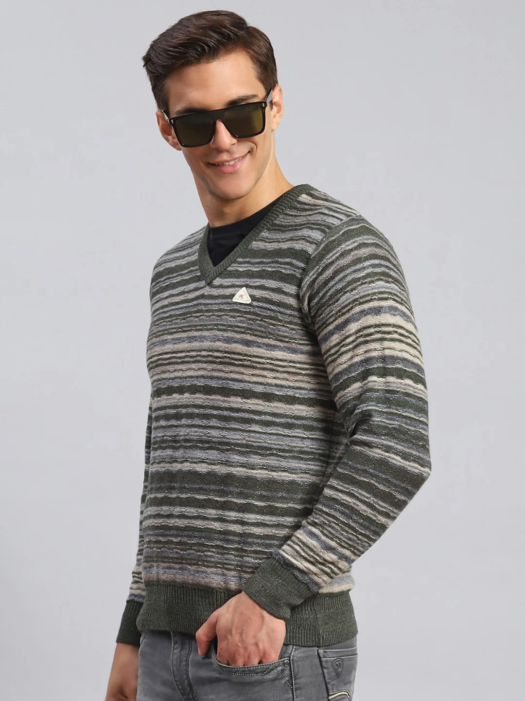 Men Multicolor Self Design V Neck Full Sleeve Sweaters/Pullovers - Image 3