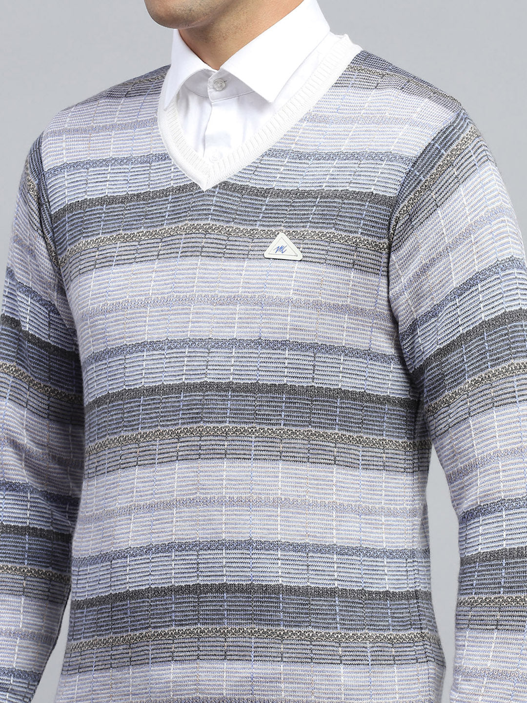 Men Multicolor Check V Neck Full Sleeve Pullover - Image 6