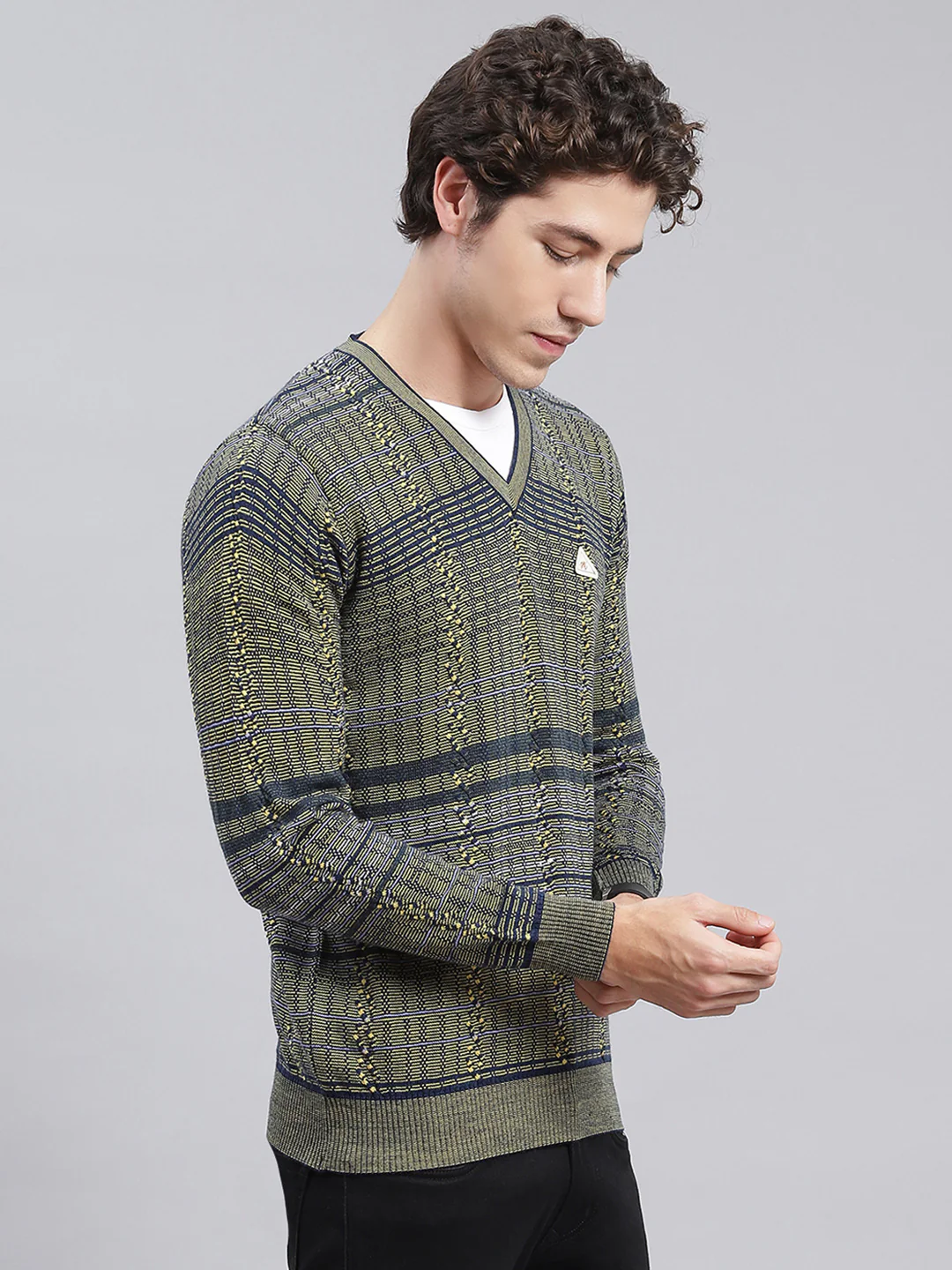 Men Multicolor Jaquard Wool blend Pullover - Image 2