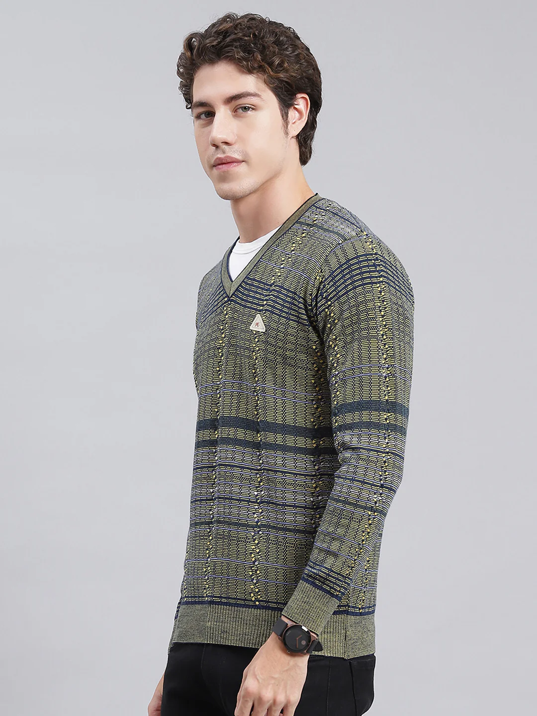 Men Multicolor Jaquard Wool blend Pullover - Image 3