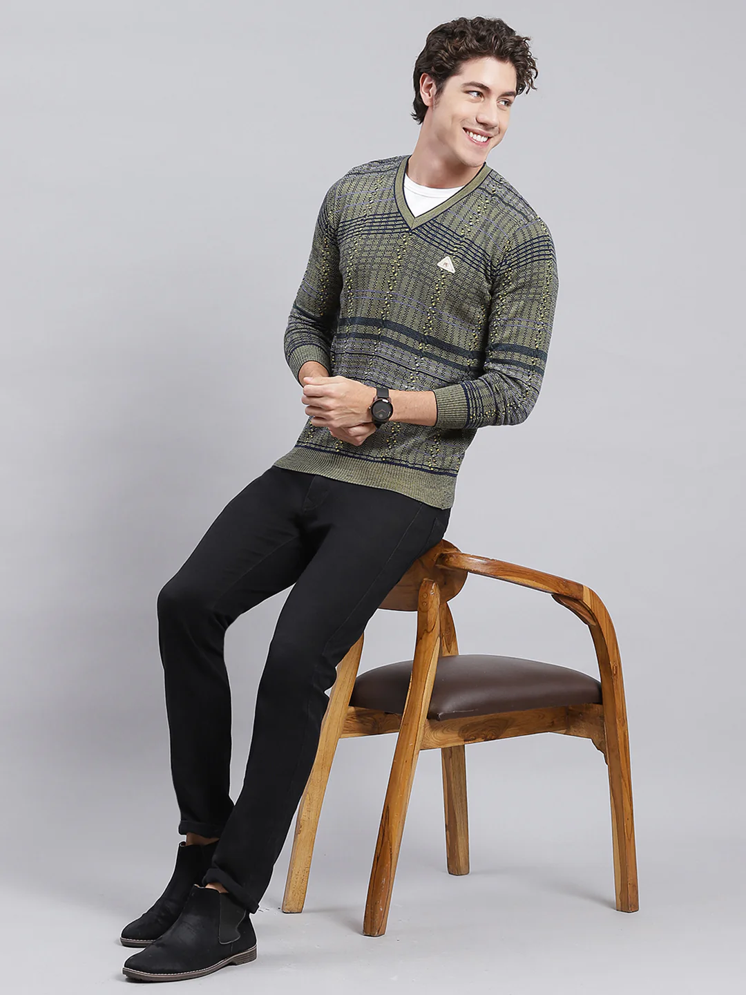 Men Multicolor Jaquard Wool blend Pullover - Image 5