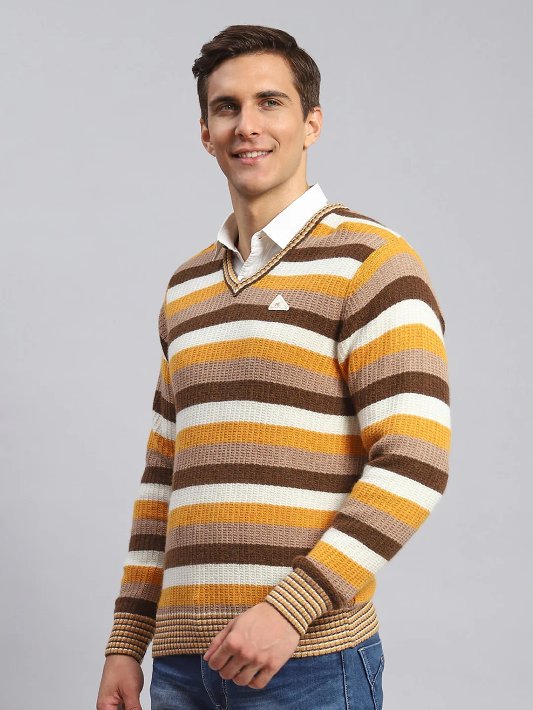 Men Multicolor Self Design Lamb wool Pullover - Image 3