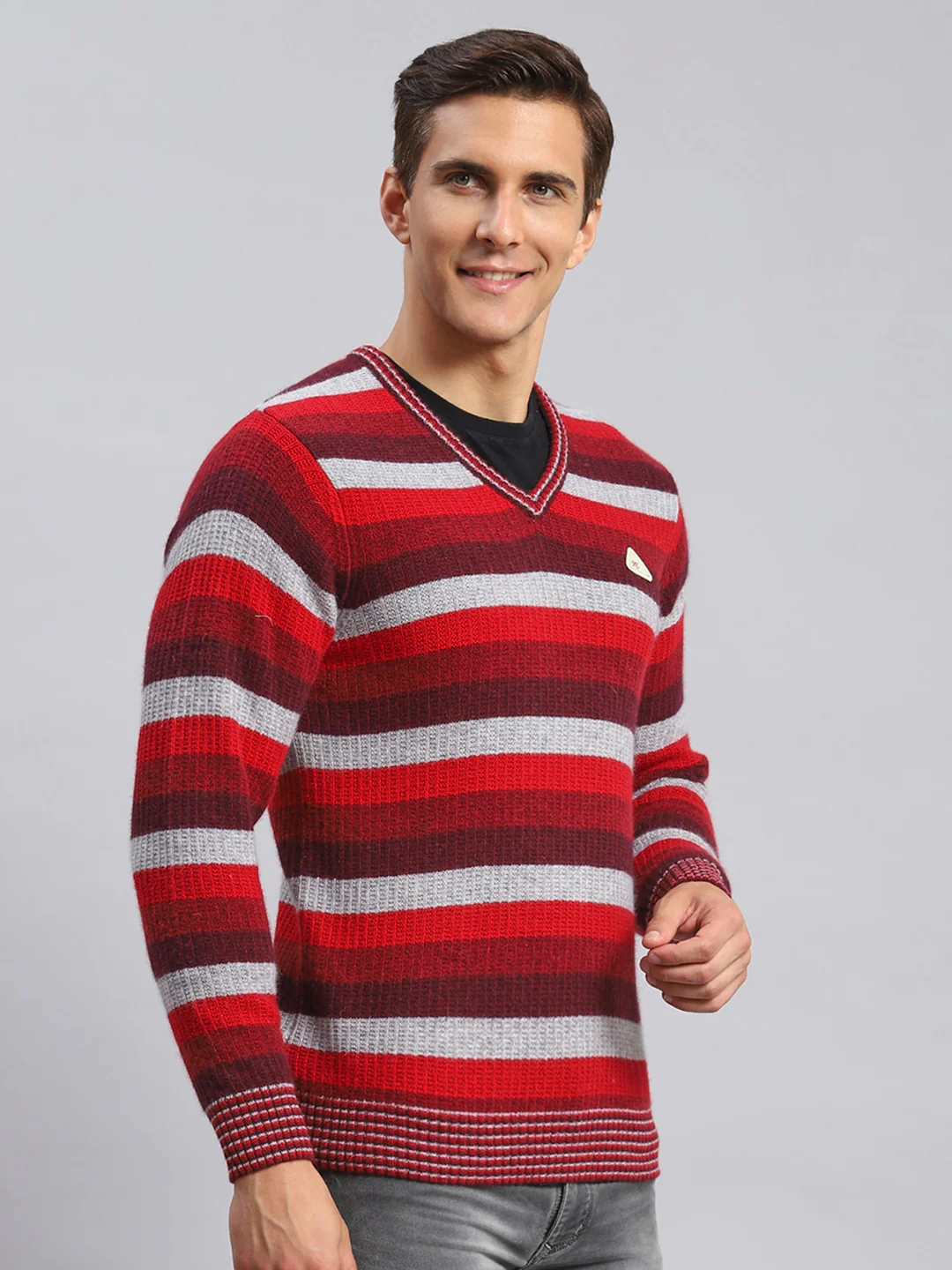 Men Multicolor Self Design Lamb wool Pullover - Image 3