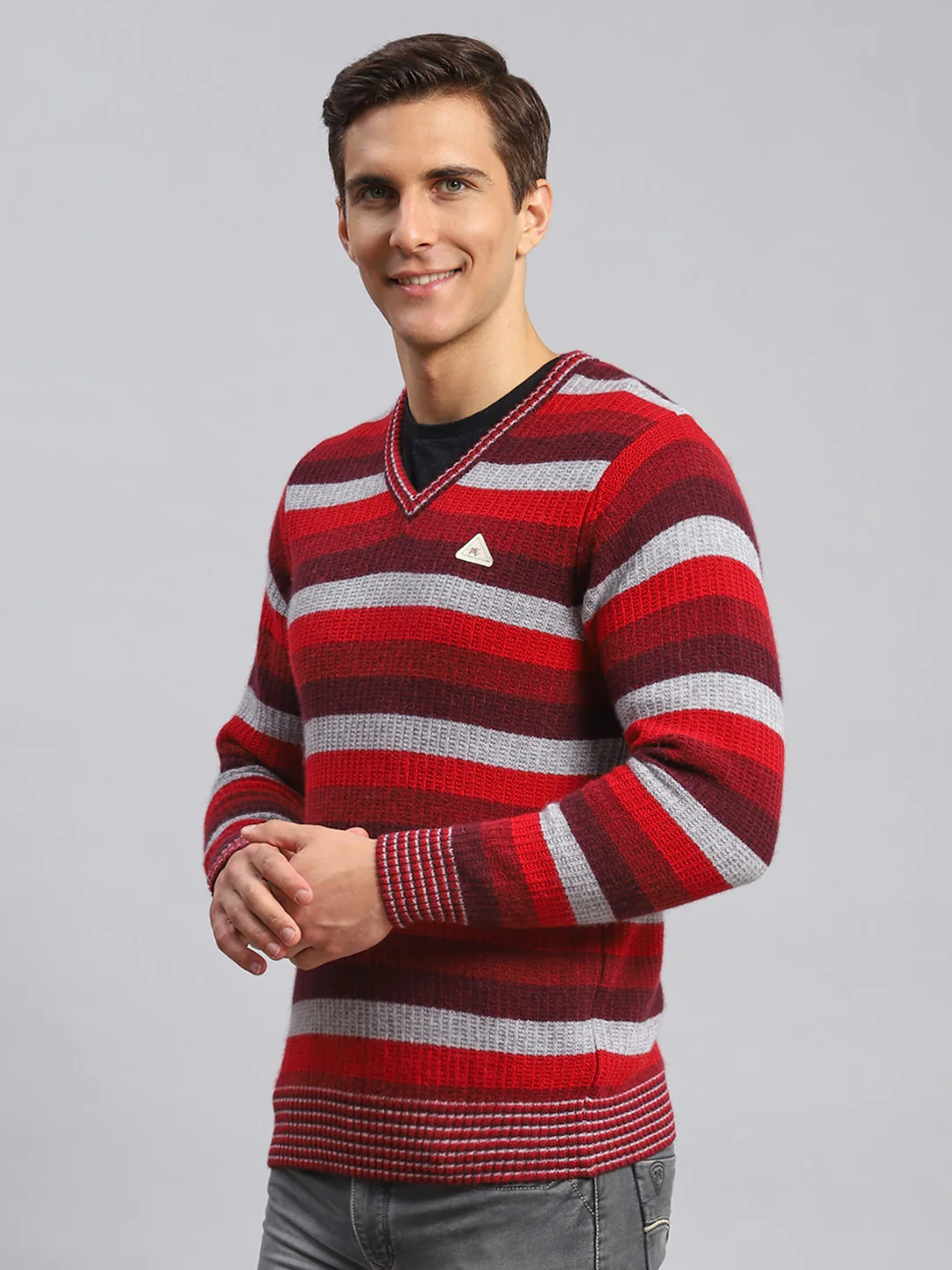 Men Multicolor Self Design Lamb wool Pullover - Image 4