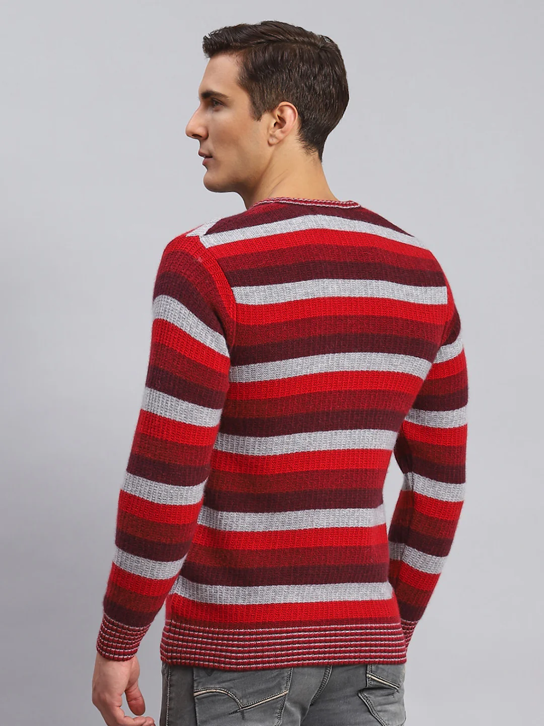 Men Multicolor Self Design Lamb wool Pullover - Image 5