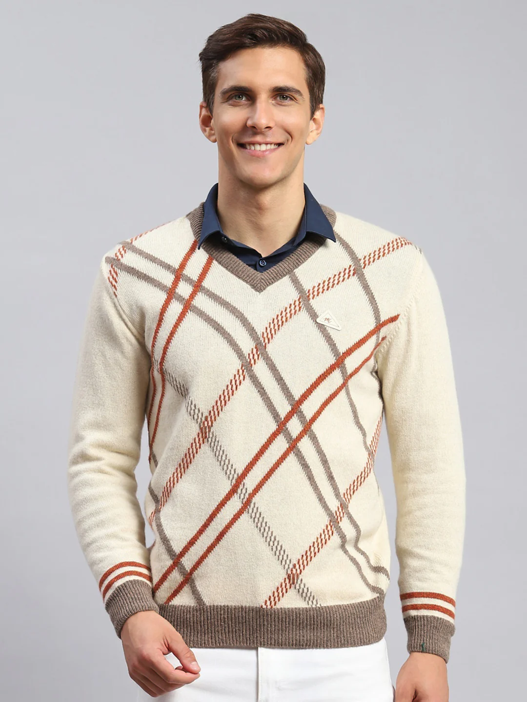 Men Multicolor Self Design Lamb wool Pullover - Image 2