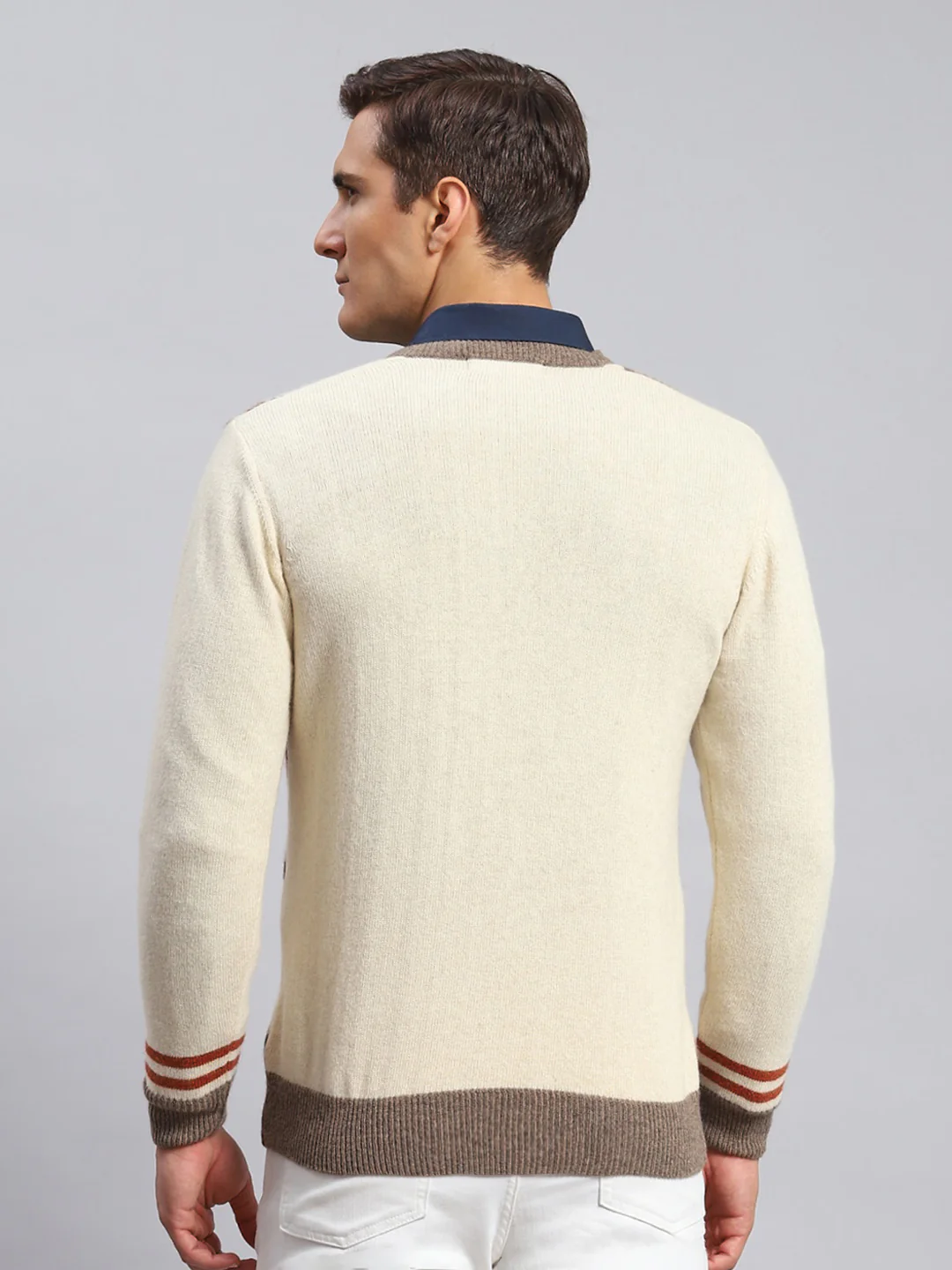 Men Multicolor Self Design Lamb wool Pullover - Image 5