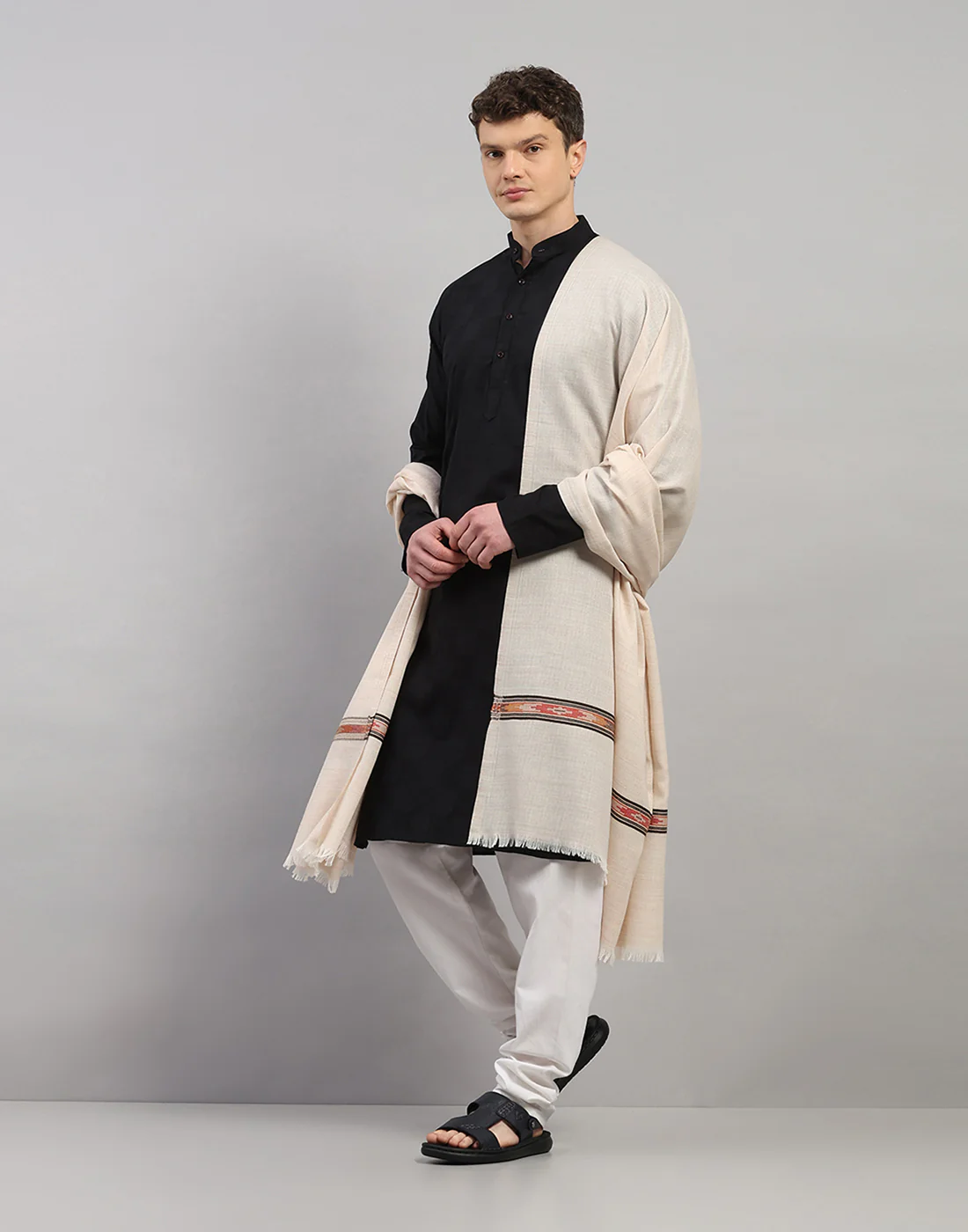 Men Multicolor Self Design   Lohi Shawl - Image 2