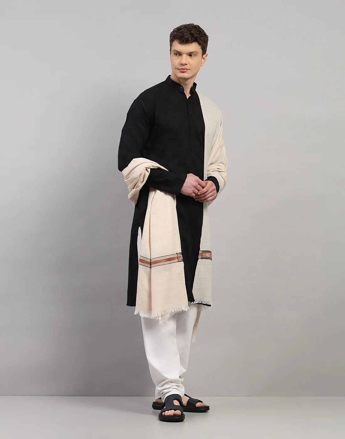 Men Multicolor Self Design   Lohi Shawl - Image 3