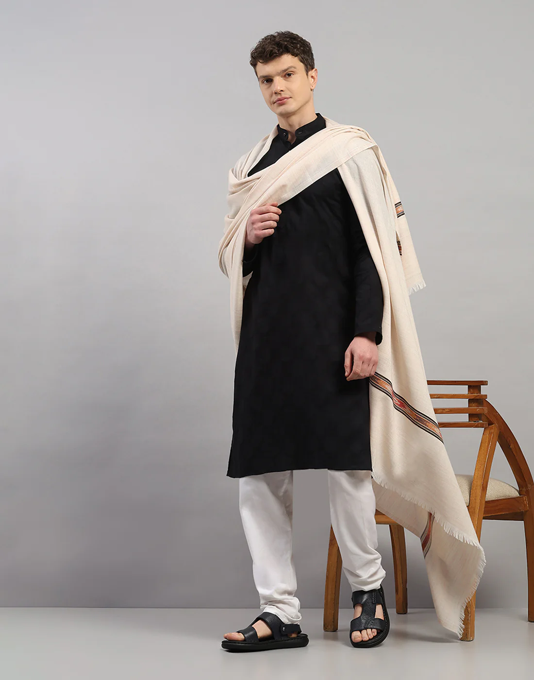 Men Multicolor Self Design   Lohi Shawl - Image 5