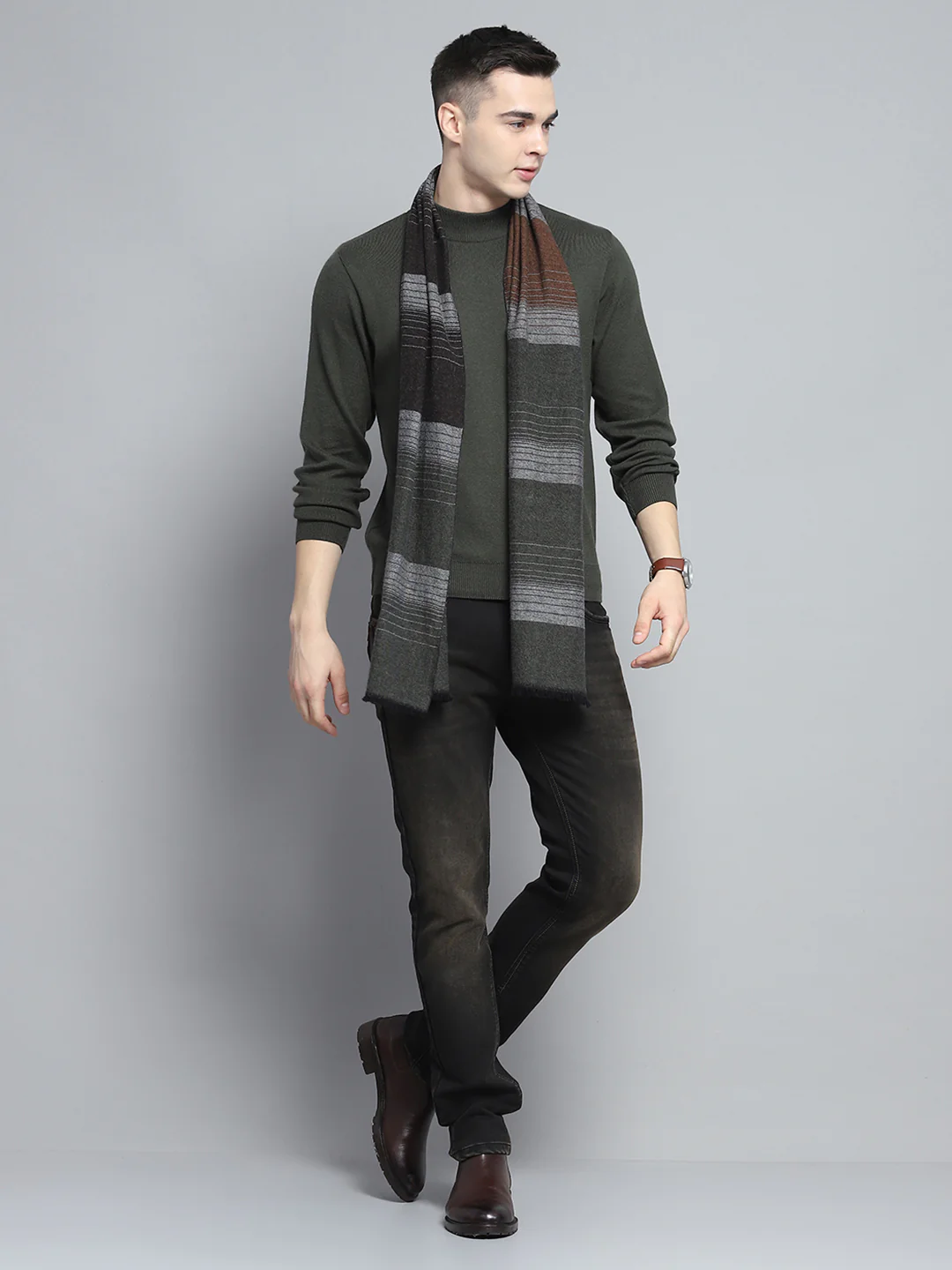 Men Multicolor Self Design Muffler - Image 2