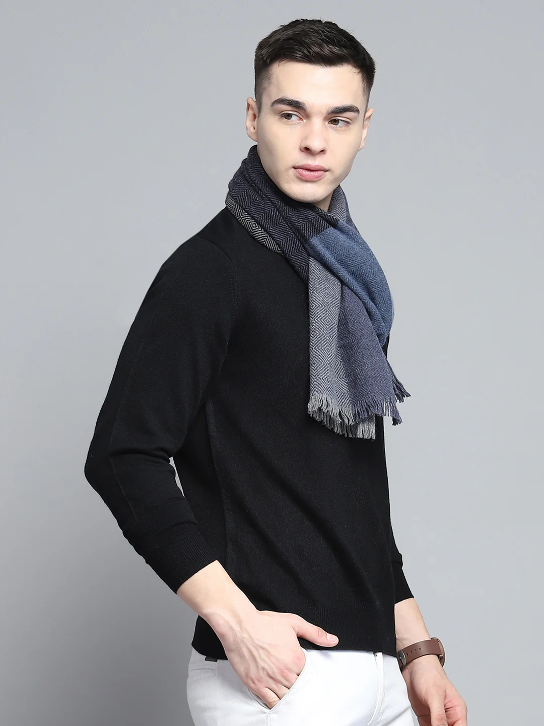 Men Multicolor Self Design Muffler - Image 4