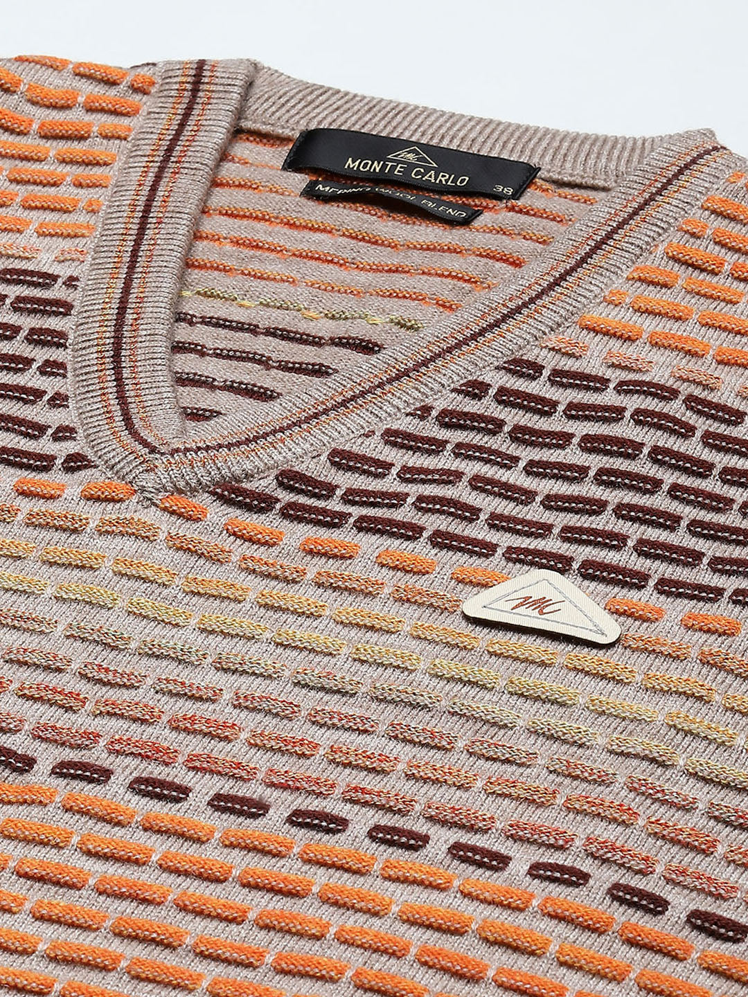 Men Multicolor Self Design V Neck Sleeveless Sweater - Image 7