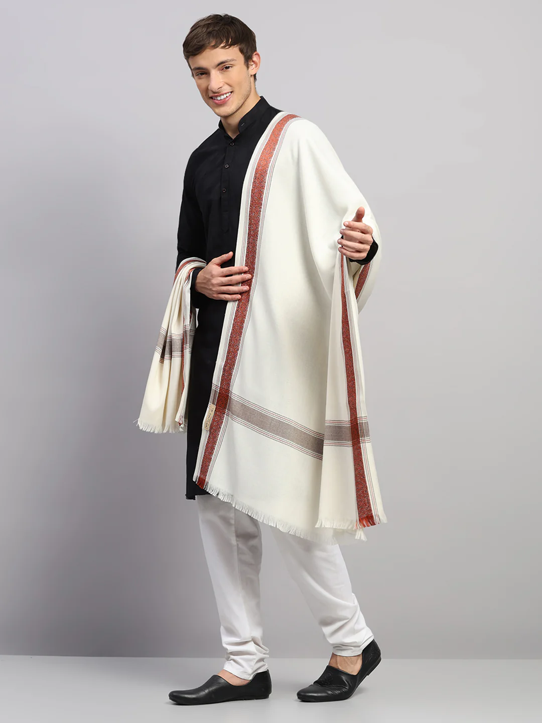 Men Multicolor Self Design Wool Lohi Shawl - Image 3