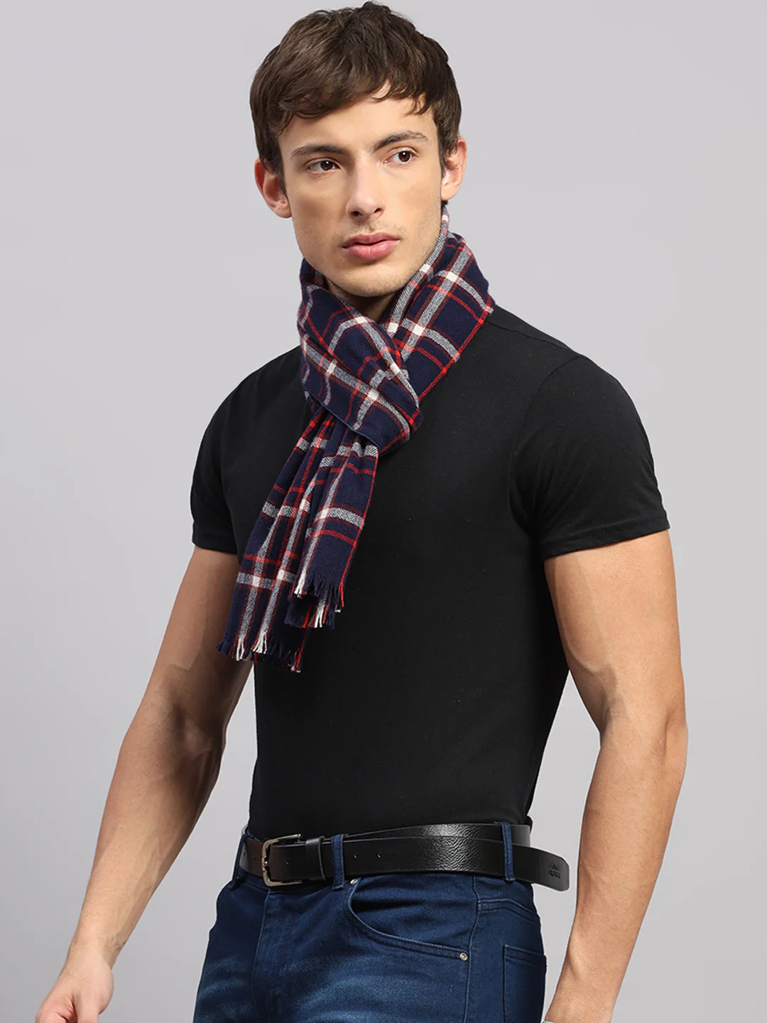 Men Multicolor Self Design Wool Muffler - Image 3
