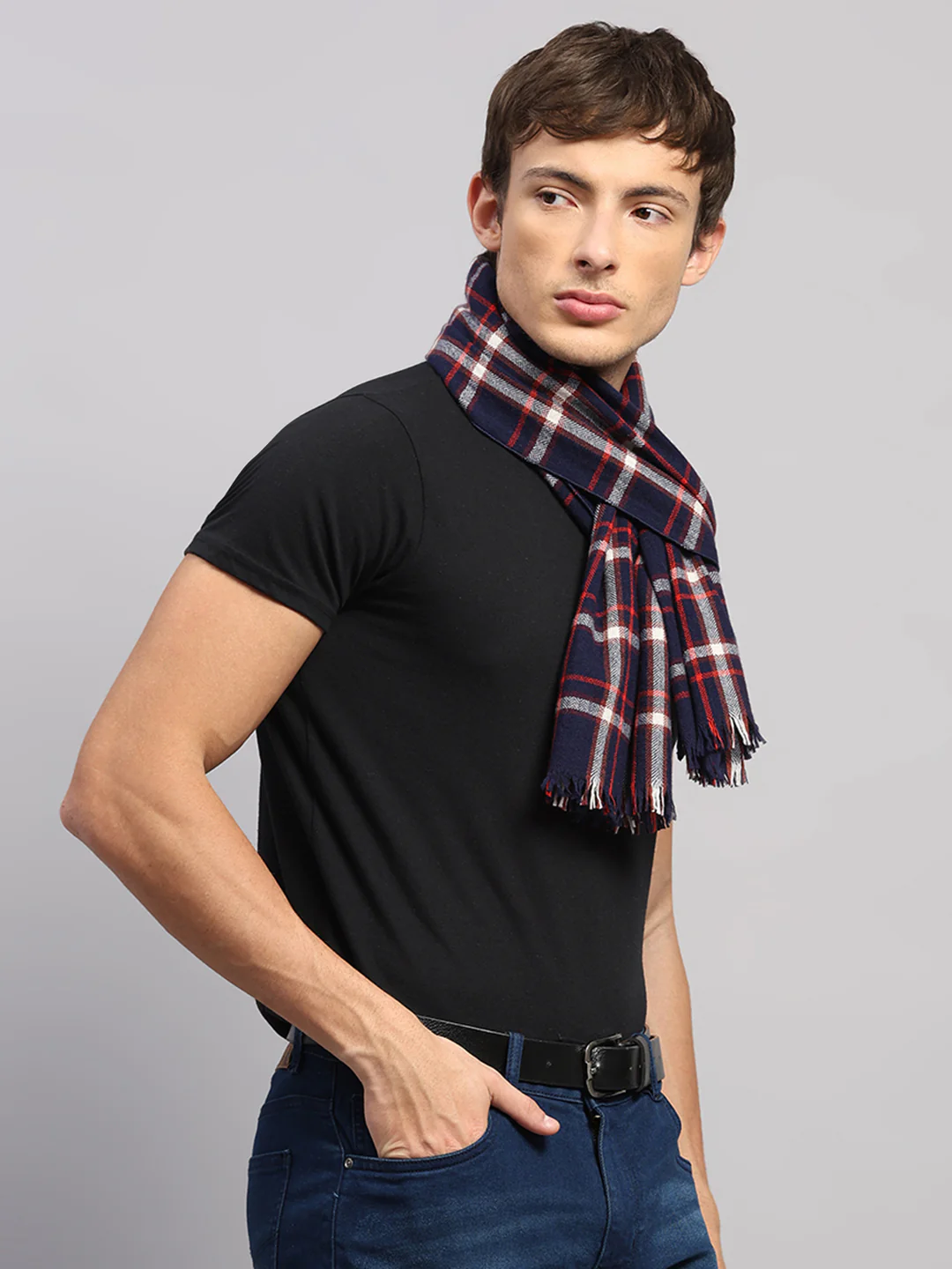 Men Multicolor Self Design Wool Muffler - Image 4