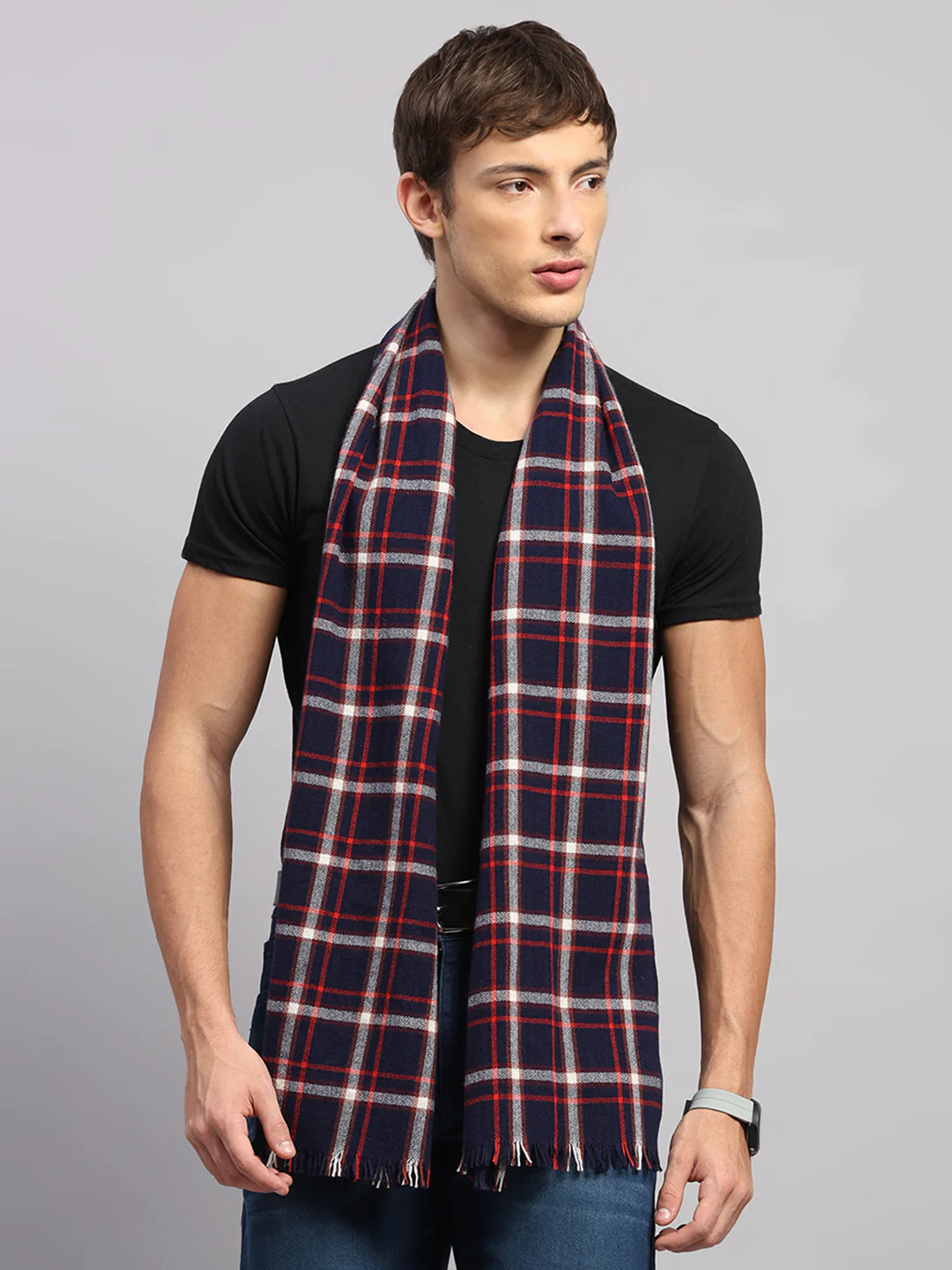 Men Multicolor Self Design Wool Muffler - Image 5
