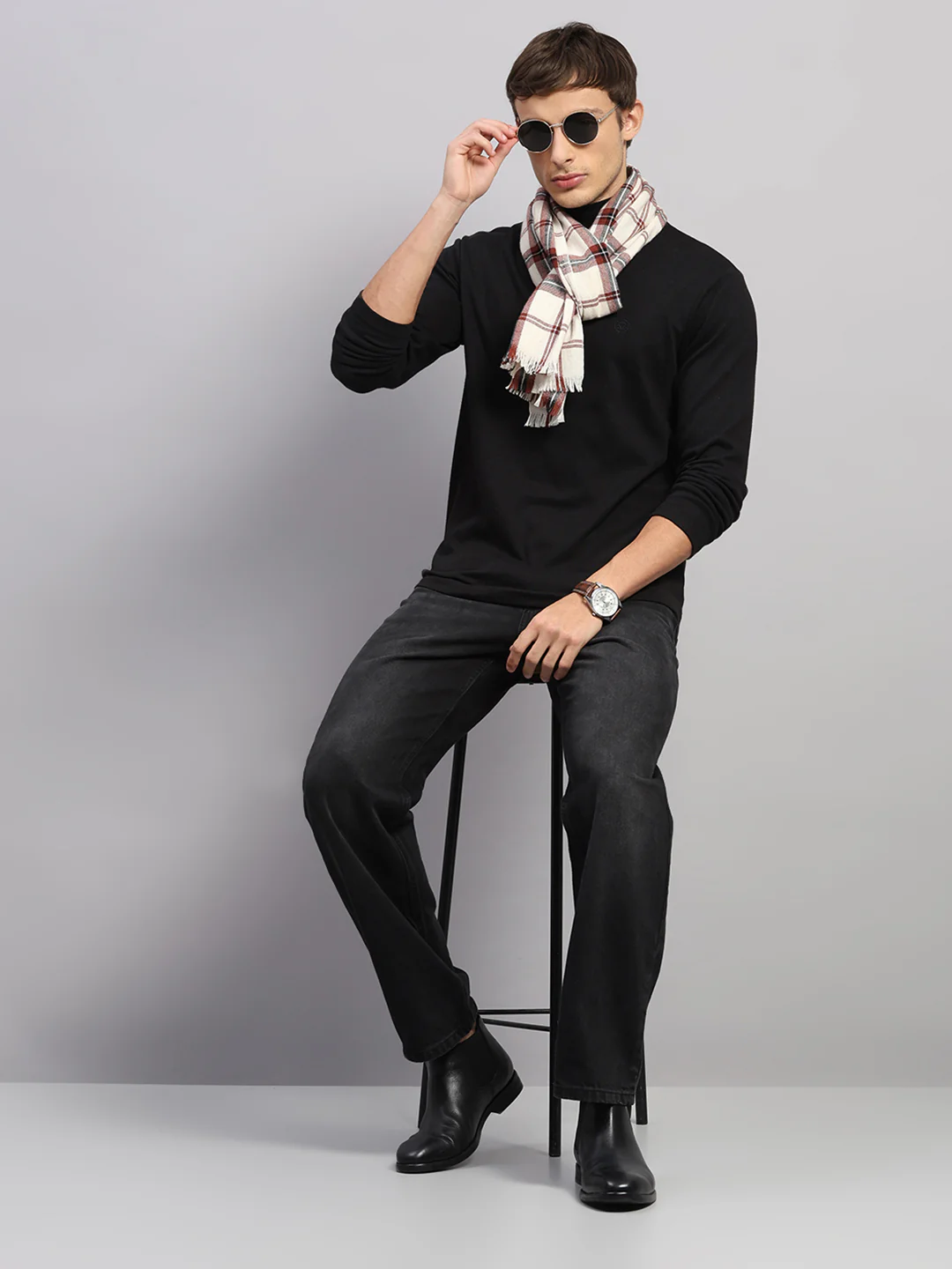 Men Multicolor Self Design Wool Muffler - Image 2