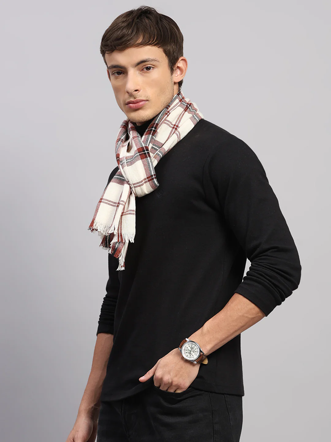 Men Multicolor Self Design Wool Muffler - Image 3
